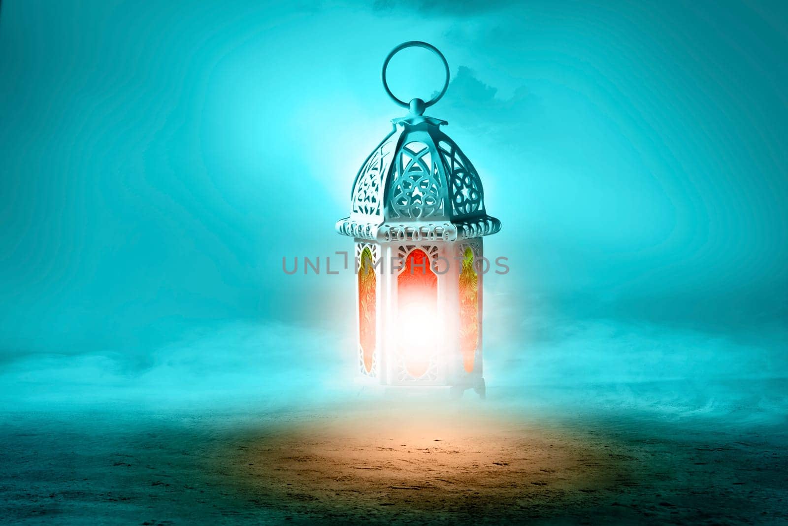 Arabic lamp with beautiful light. Islamic concept image for ramadan