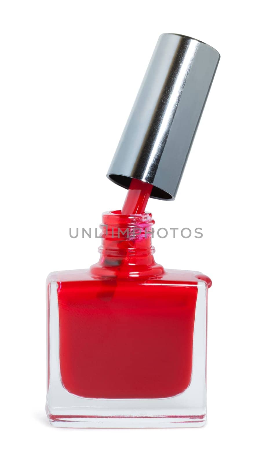 bottle of red nail polish white background