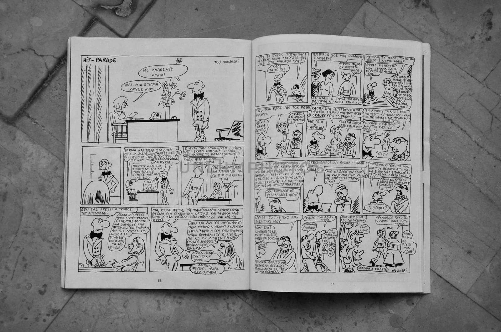 ATHENS, GREECE - JANUARY 7, 2015: Comic book by cartoonist and writer Georges Wolinski (1934 - 2015) a victim of the terrorist attack at the office of Charlie Hebdo satirical magazine on January 7, 2015 in Paris, France.