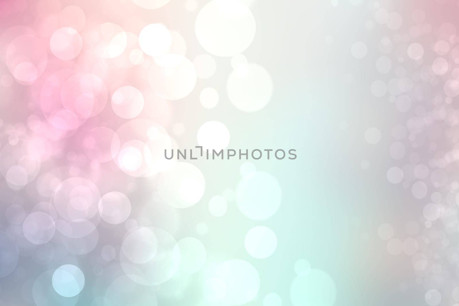 Abstract gradient of pink blue pastel light background texture with glowing circular bokeh lights. Beautiful colorful spring or summer backdrop.
