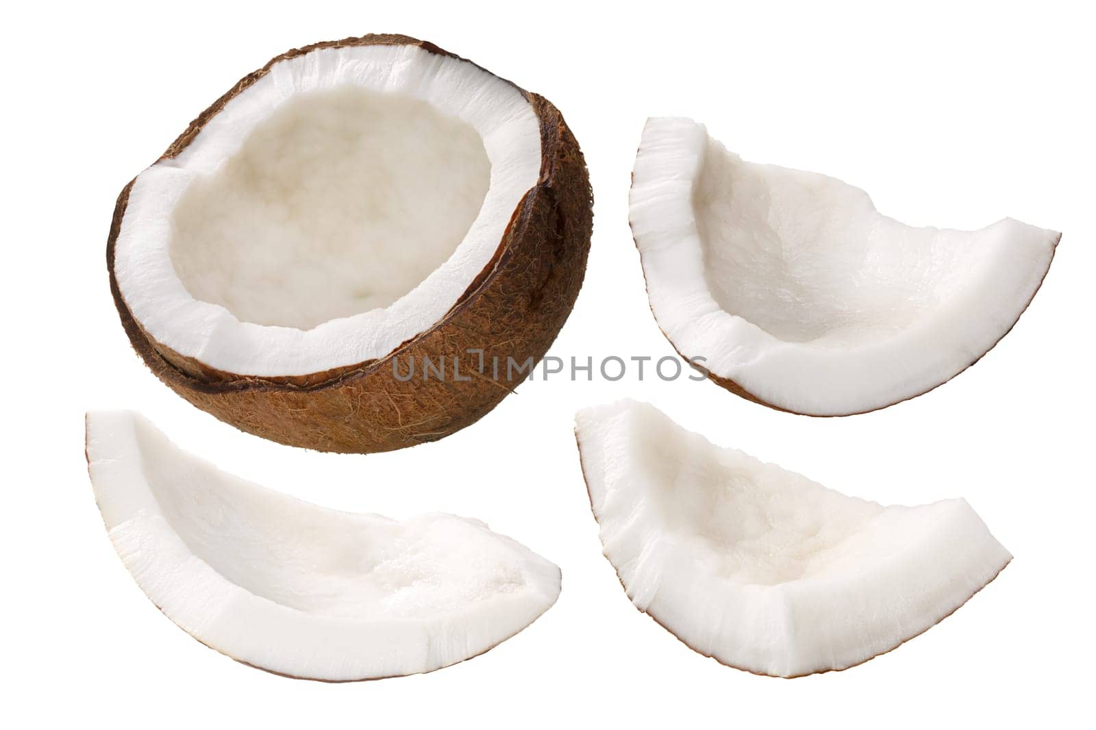 Coconut (Cocos nucifera), shelled,  kernel meat, cracked, irregular shaped