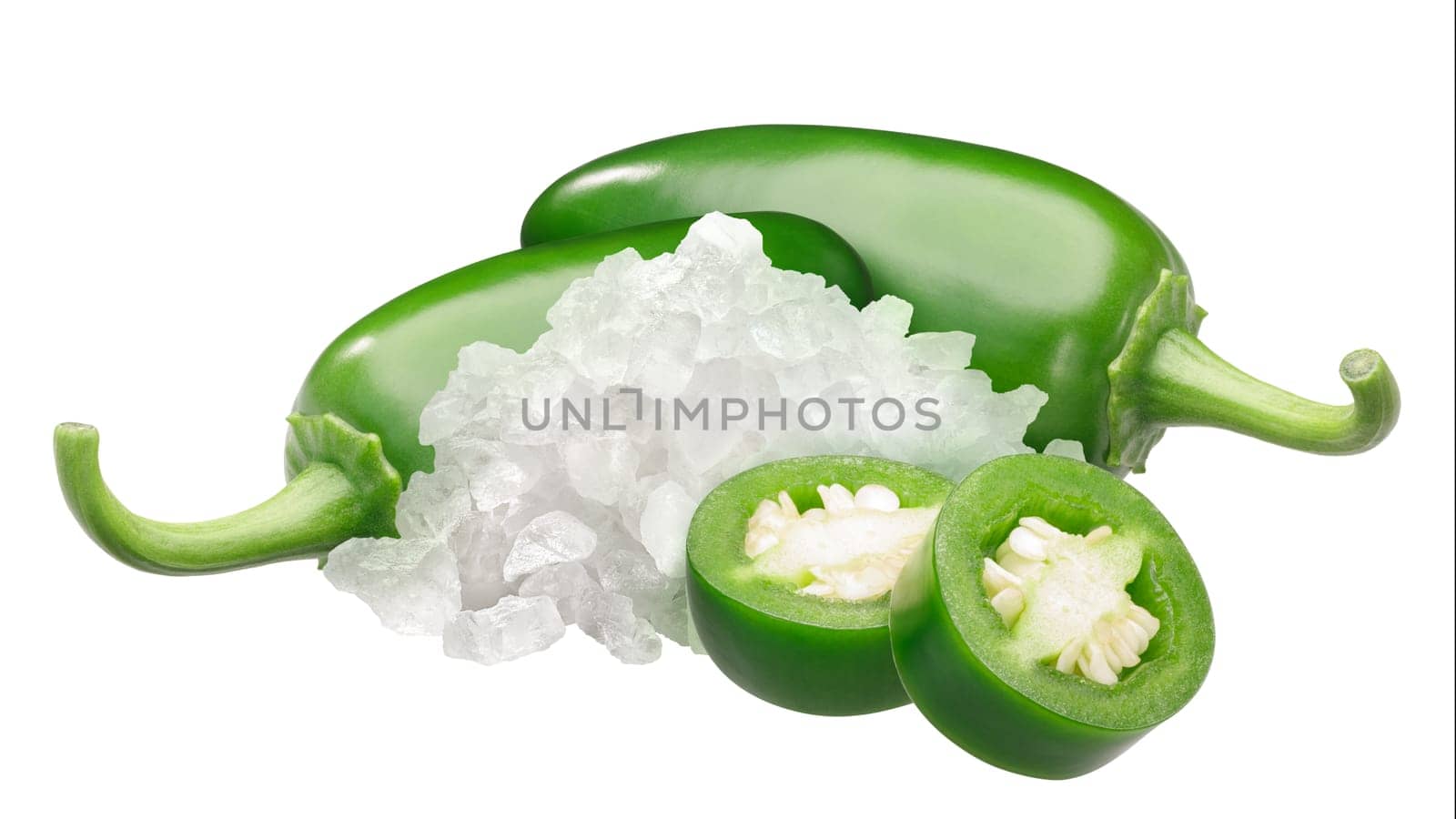 Jalapeno chile peppers with coarse sea salt