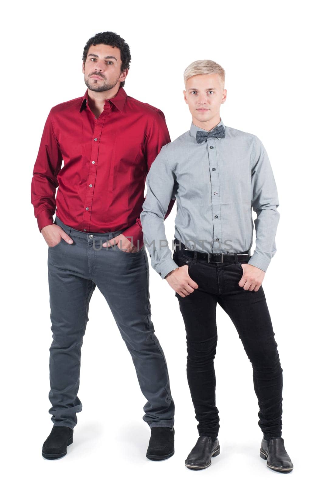 Two young men in shirts isolated on white