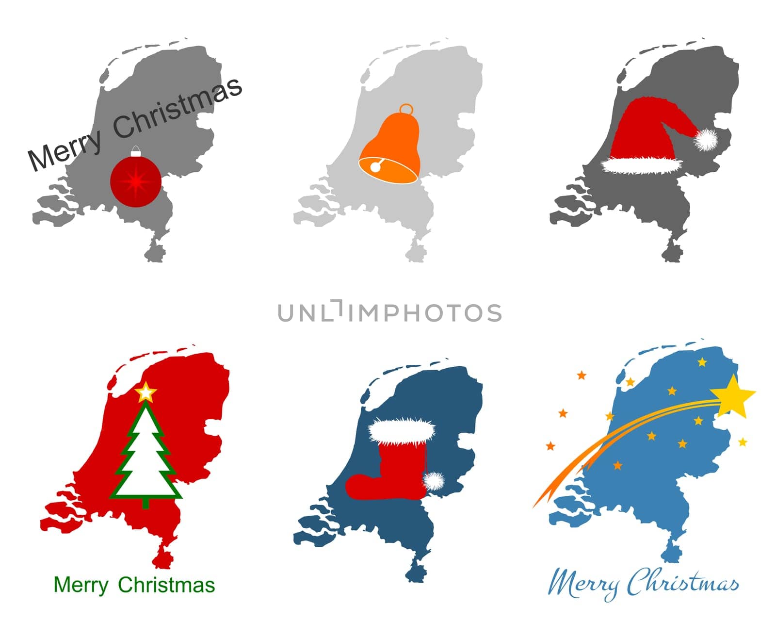 Karte der Niederlande mit Weihnachtssymbolen