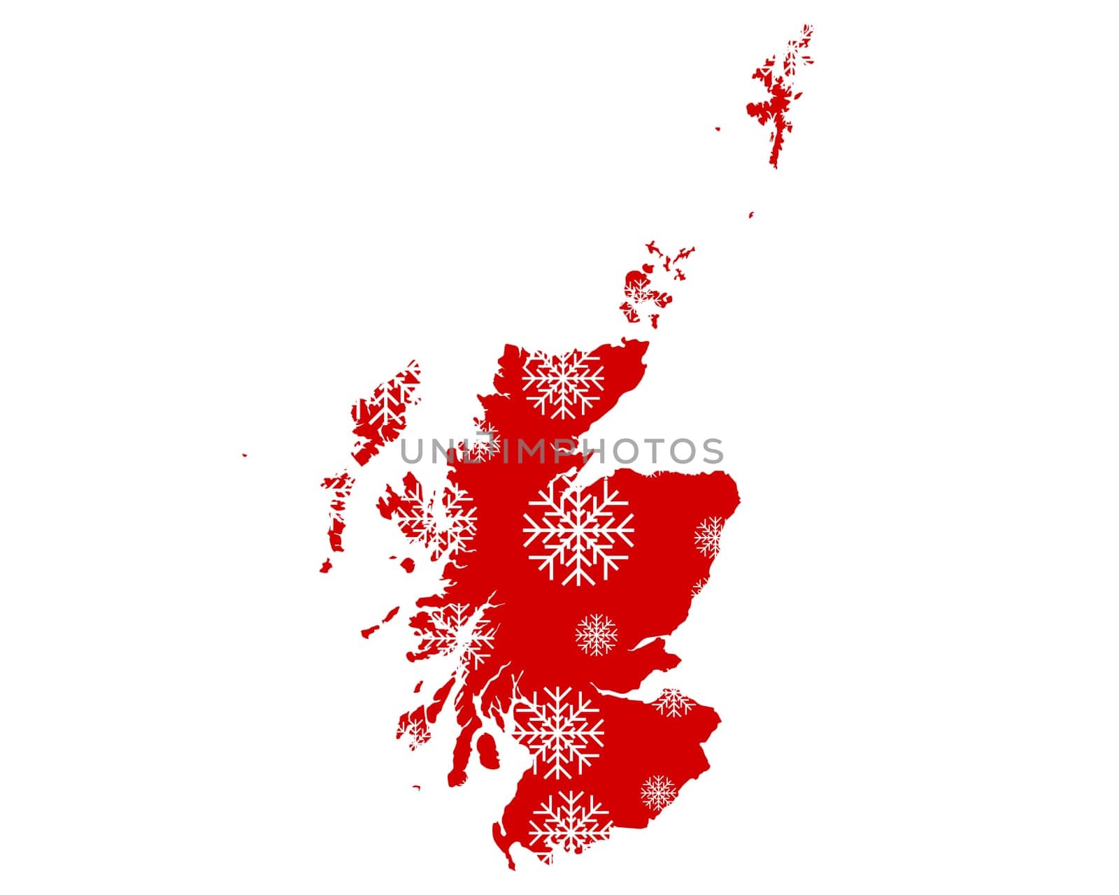 Map of Scotland with snowflakes