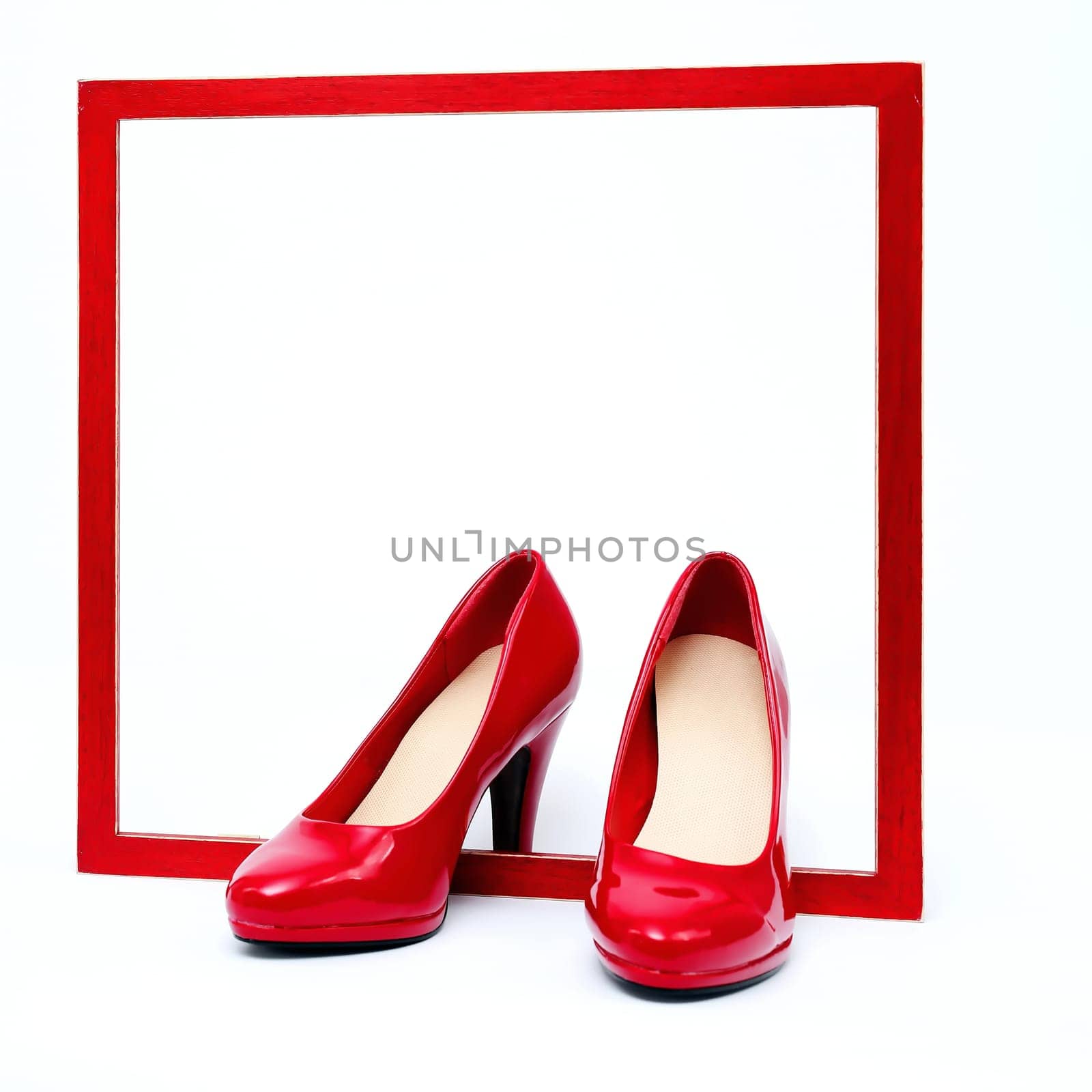 red frame with high heels