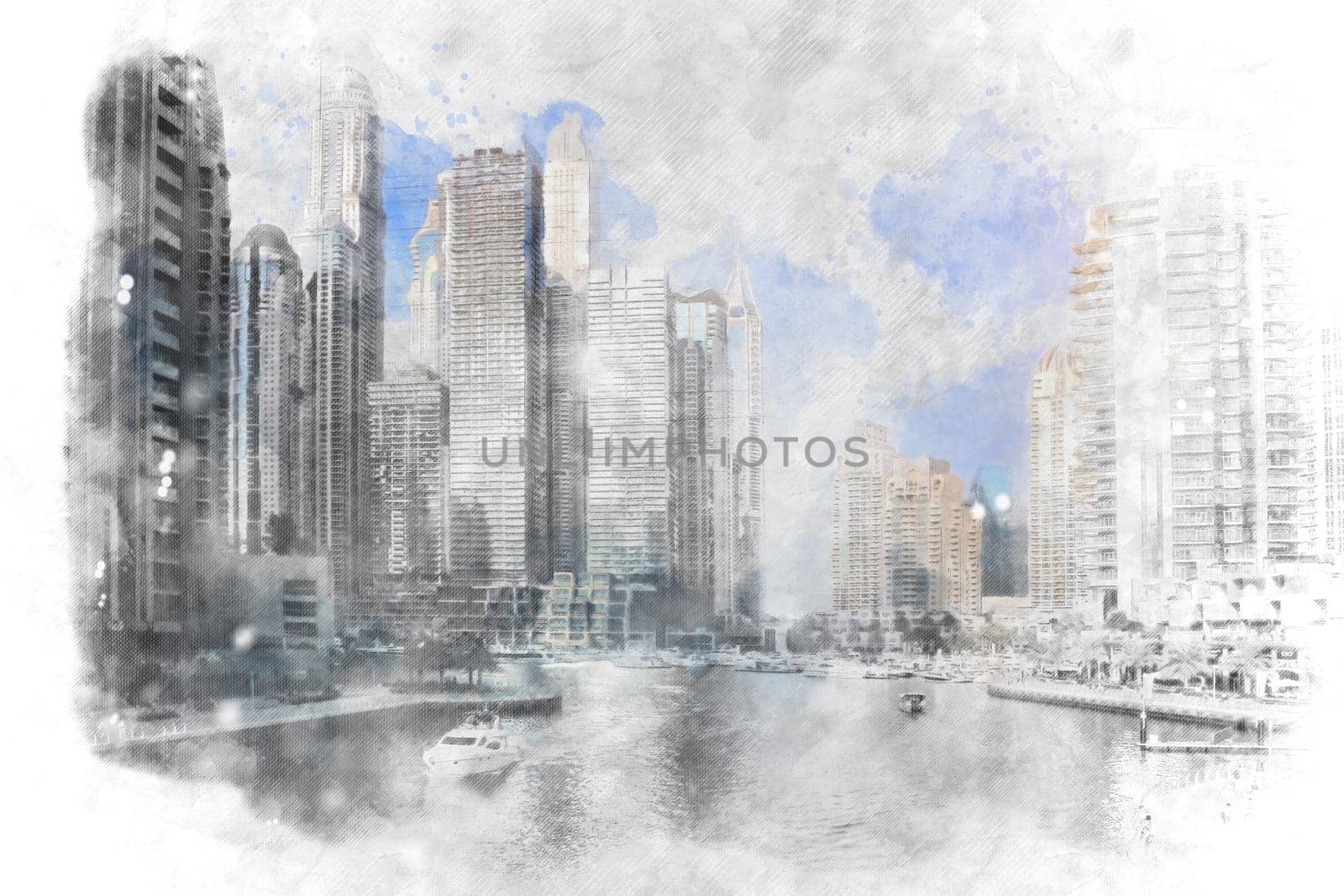 Sunrise over modern city skyline