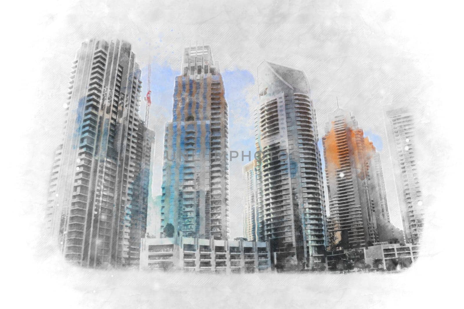 Sunrise over modern city skyline