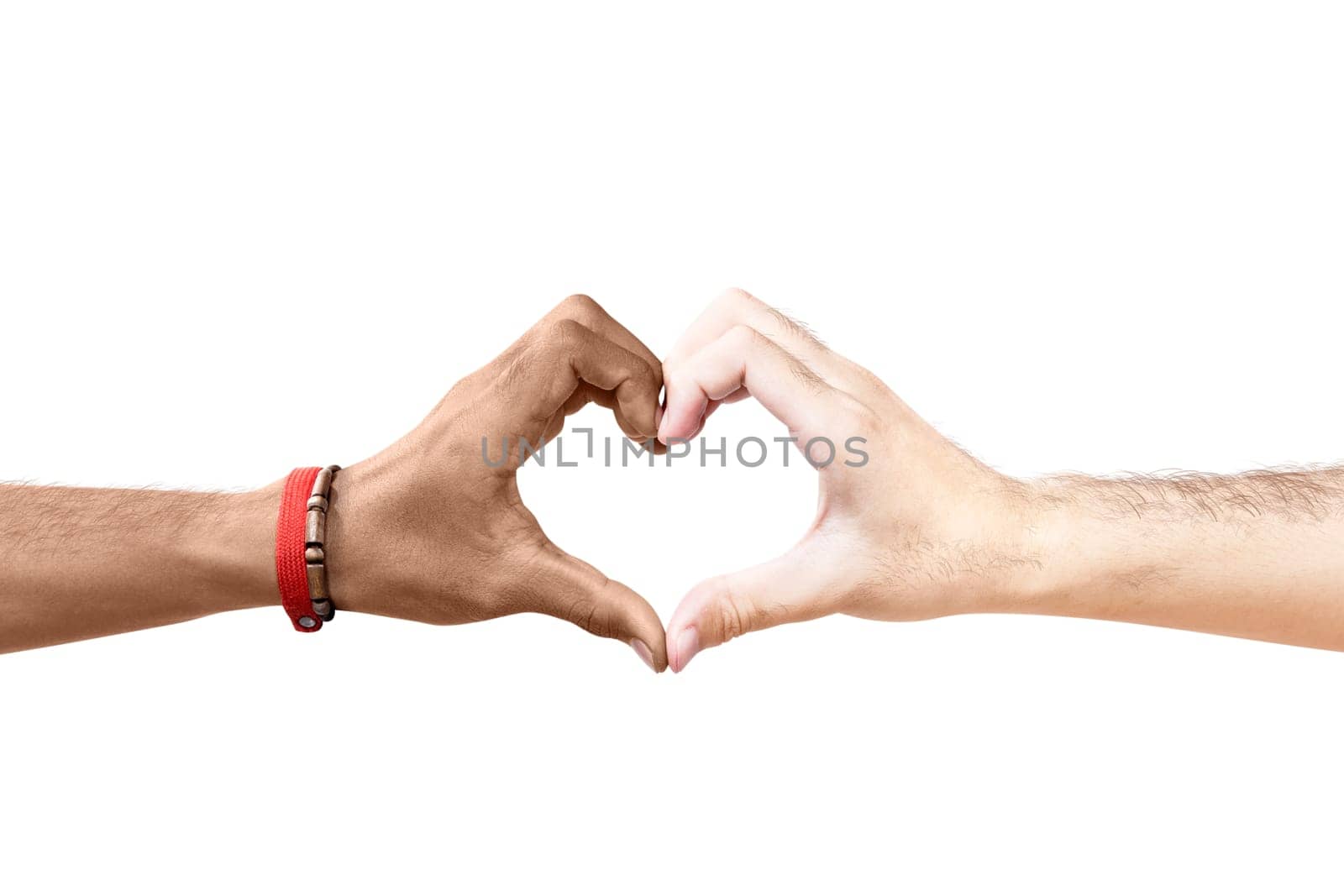 Couple of gay making a heart sign by hand isolated over white background
