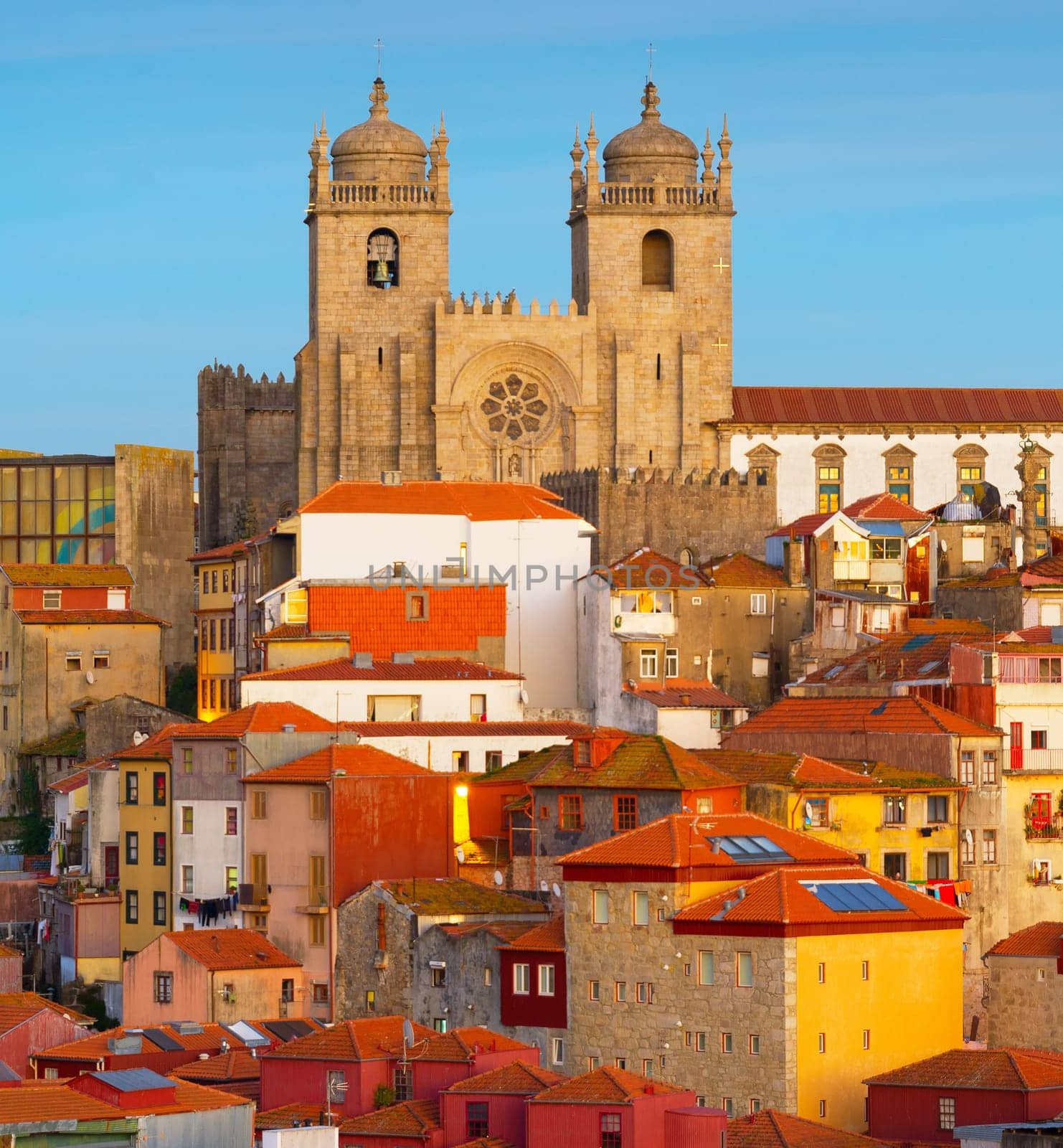 Twilight view of Ribeira historical district. Porto, Portugal