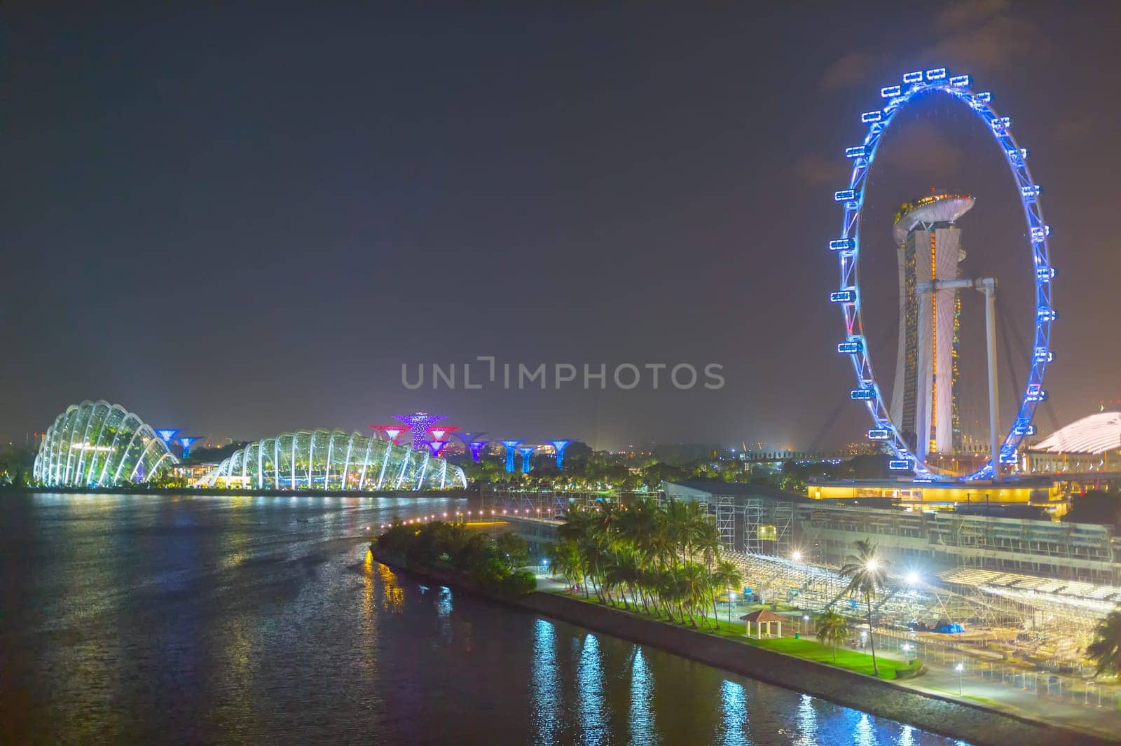 SINGAPORE - FEBRUARY 16, 2017: Gardens by the Bay , Marina Bay Sands Resort , Singapore Ferris Wheel at night. Singapore