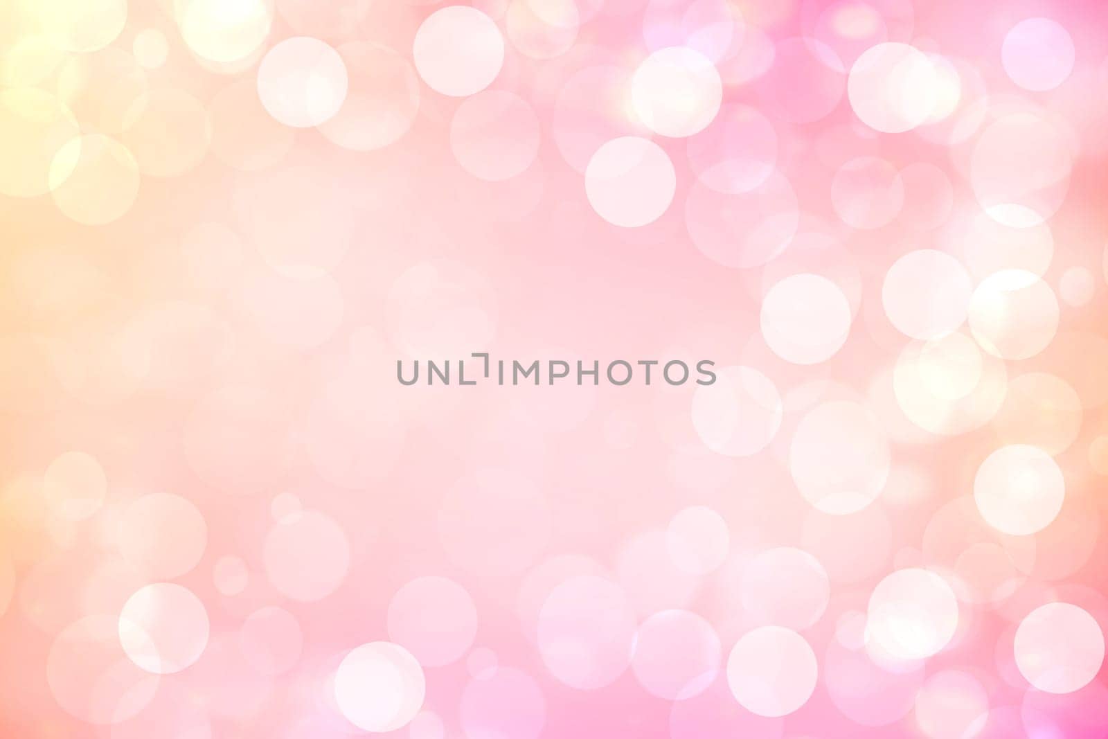 A festive abstract orange pink gradient background texture with glitter defocused sparkle bokeh circles. Card concept for Happy New Year, party invitation, valentine or other holidays.
