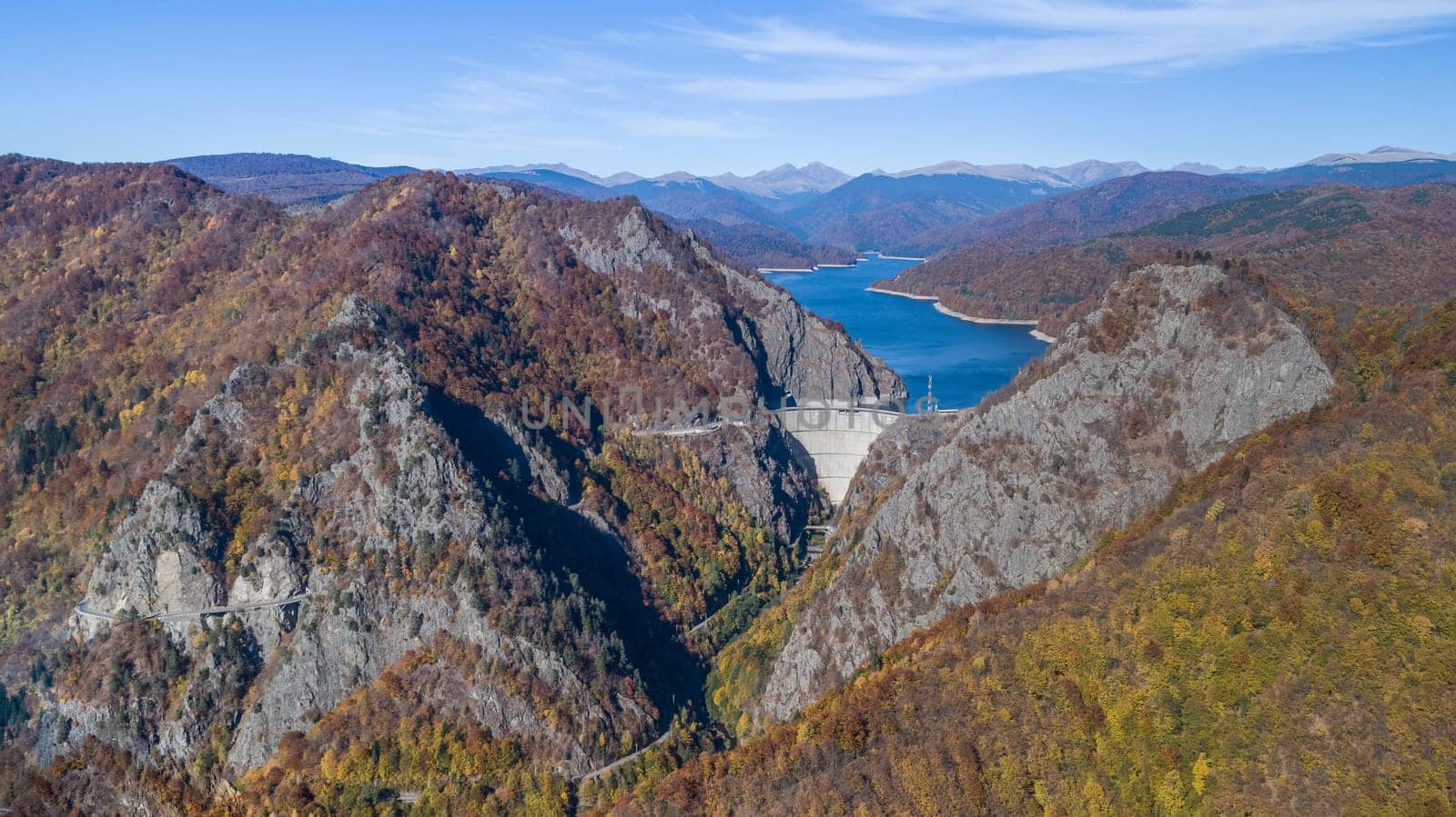 landscape with dam lake Vidraru in Romania