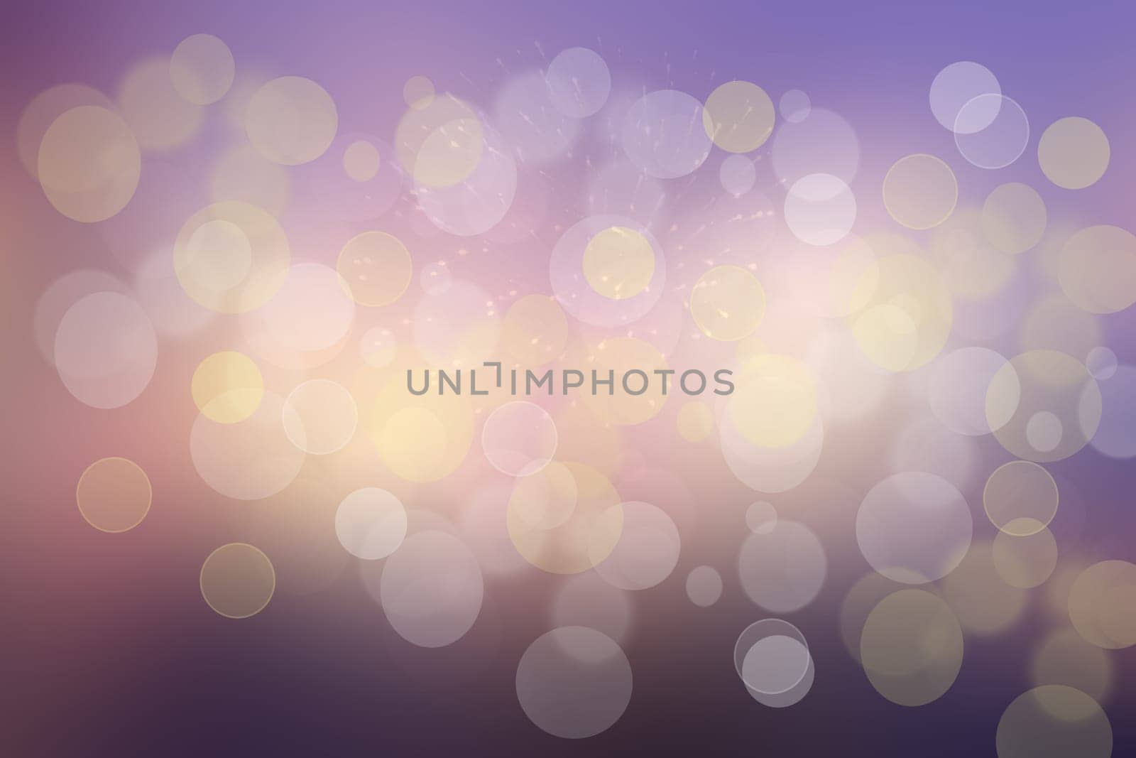 Purple abstract bokeh. Purple and blue gradient glowing background with bright blurred circles and glittering stars. Beautiful texture.