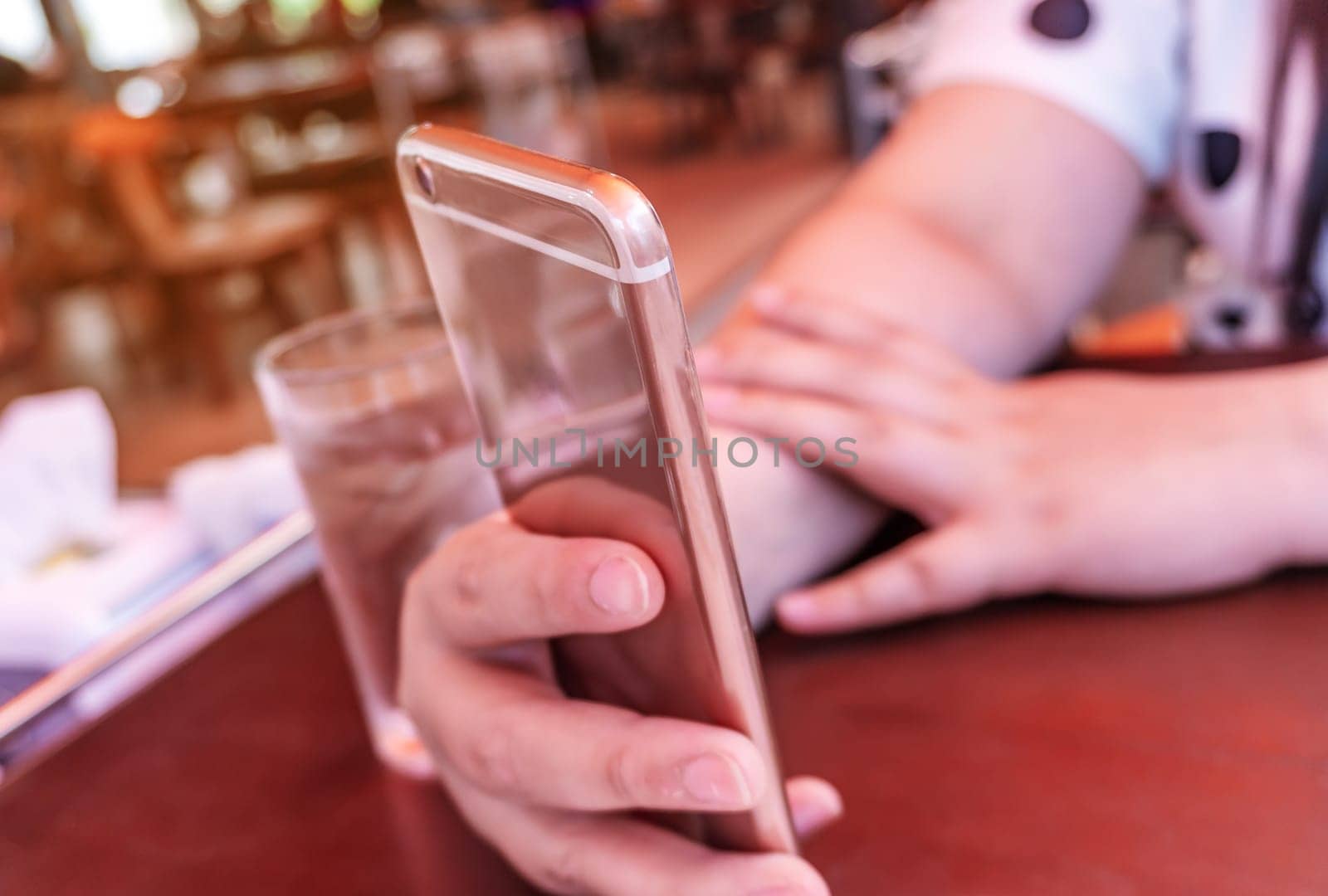 Social network and internet connection concept, Hand women using smart phone mobile on blurred background