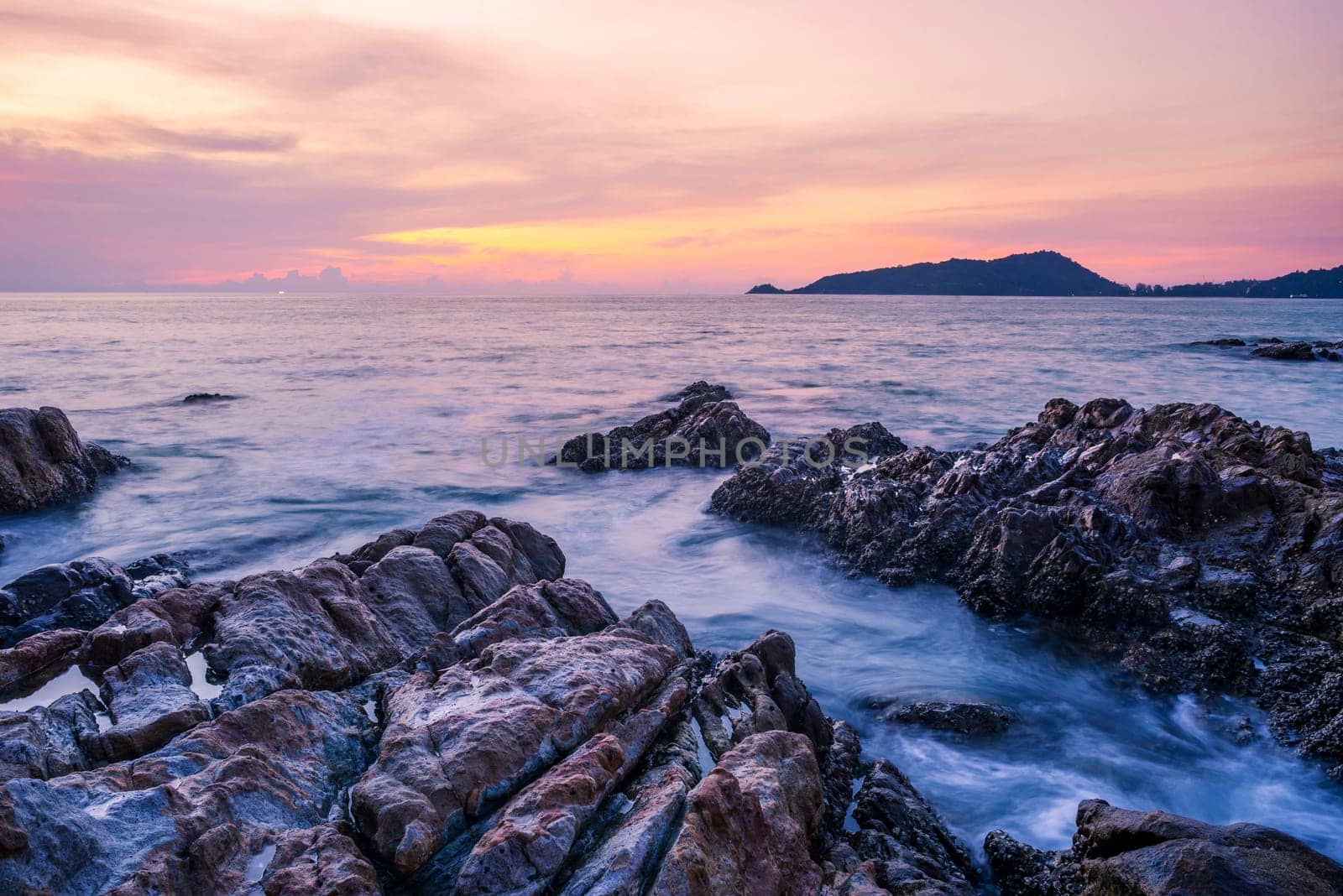 Sea sunset or sunrise with colorful of cloud sky and sunlight in twilight