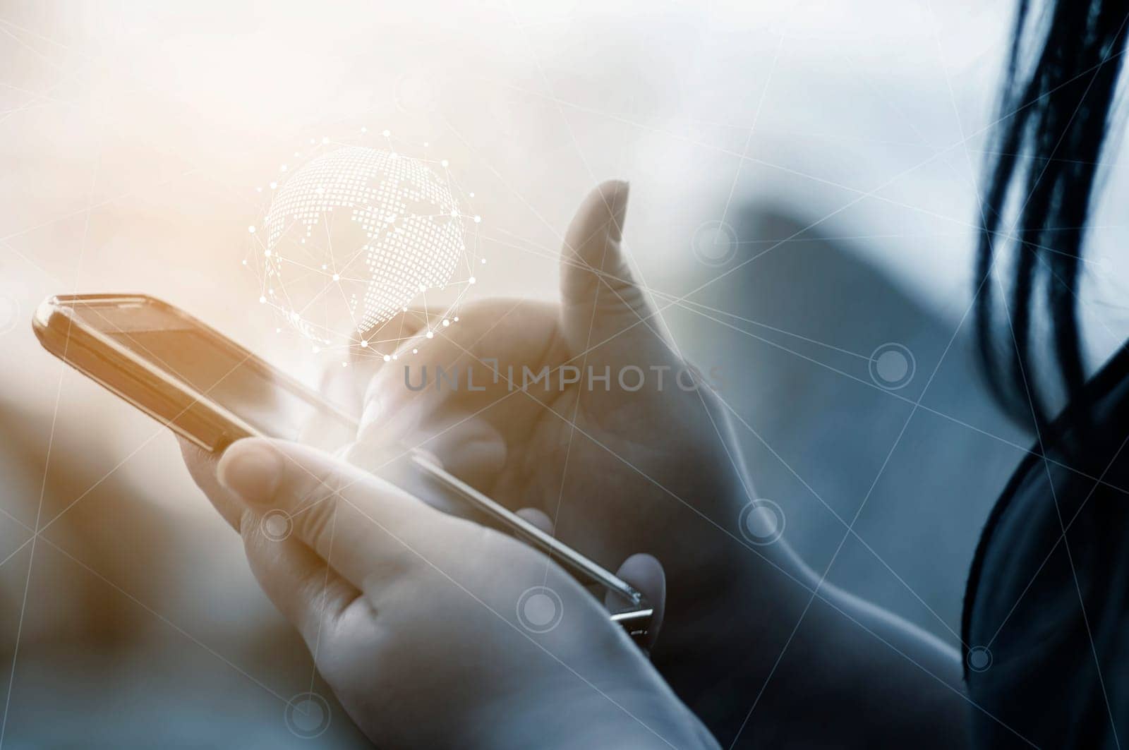 Networking people and social network and internet connection concept, Women with smart phone mobile on blurred background