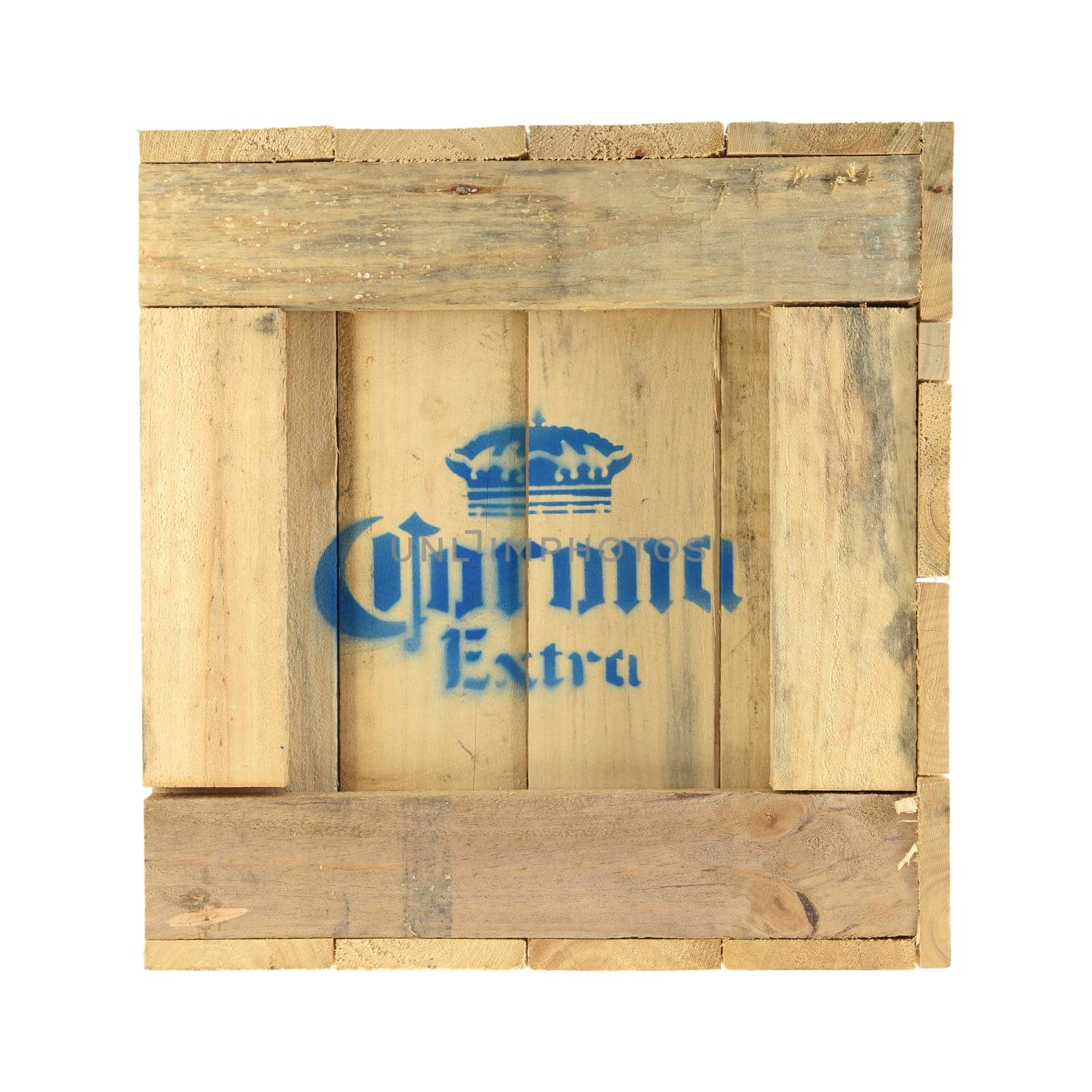 A close up shot of a wooden crate