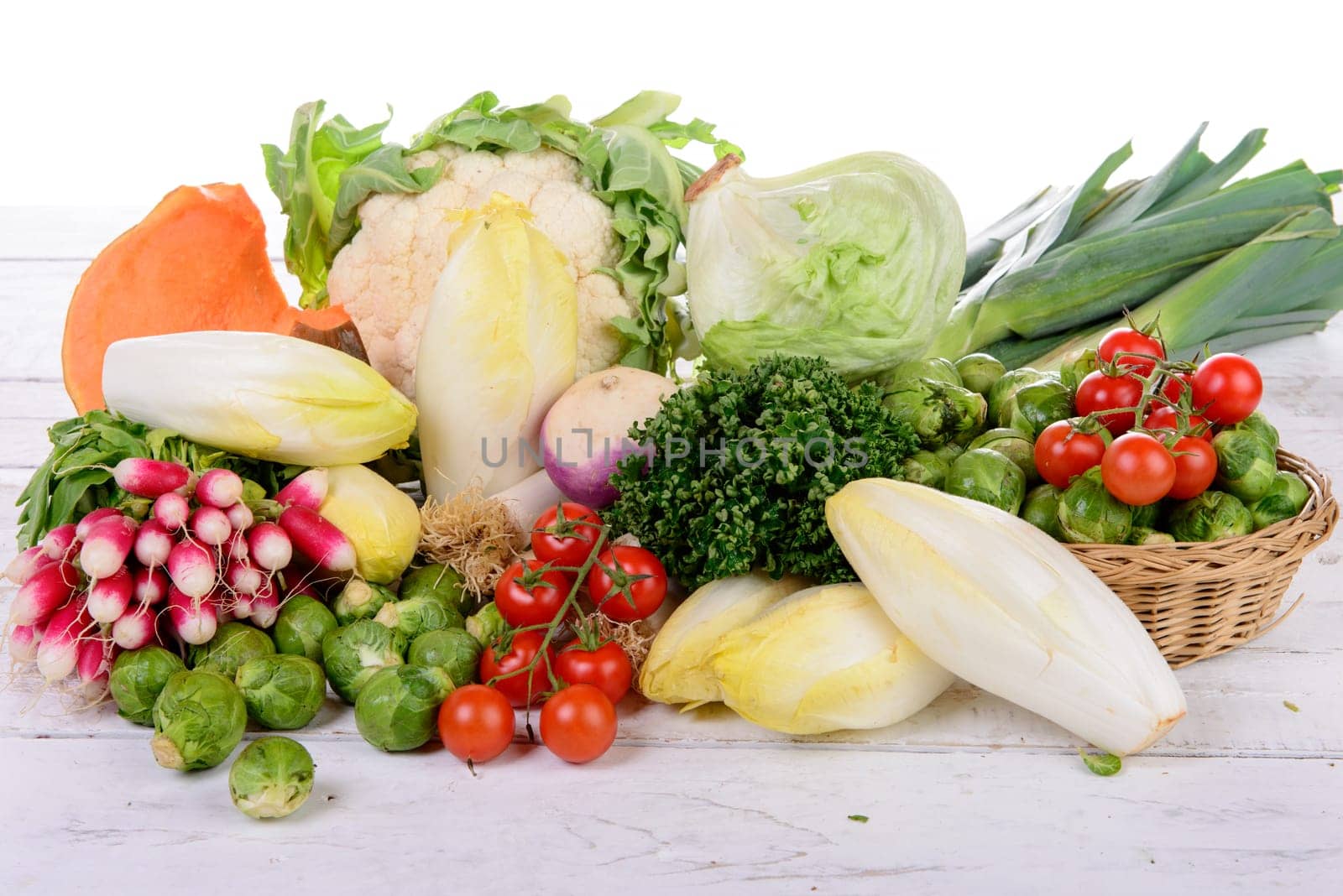 different vegetable on the rustic white table