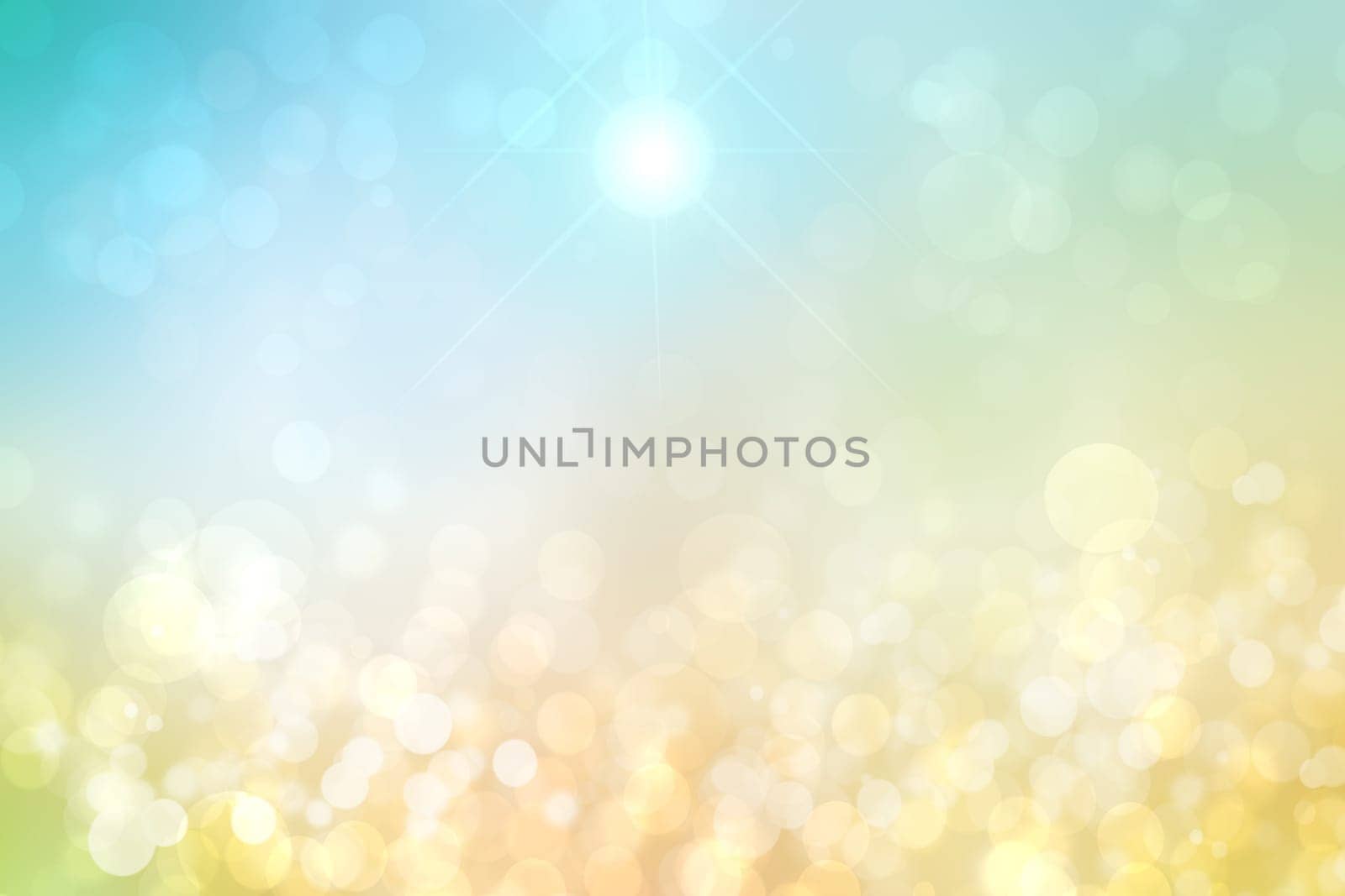 Abstract bright gradient motion spring or summer landscape texture with natural yellow green lights and blue bright cloudy and sunny sky. Autumn or summer background with copy space.