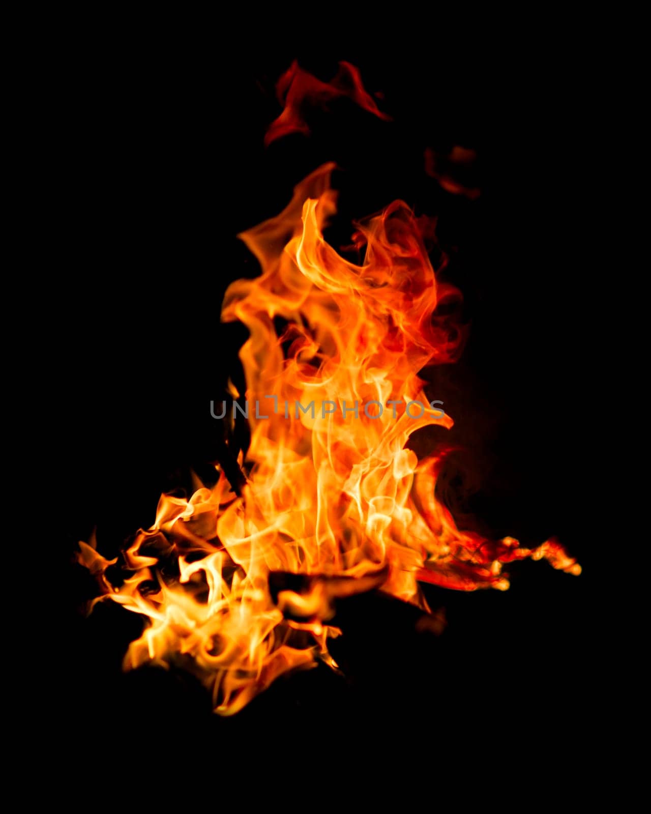 Fire flames isolated on black background