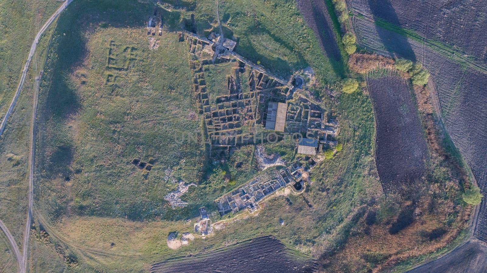 Roman ruins of Halmyris Fortressl. Dobrogea Romania. Aerial view.