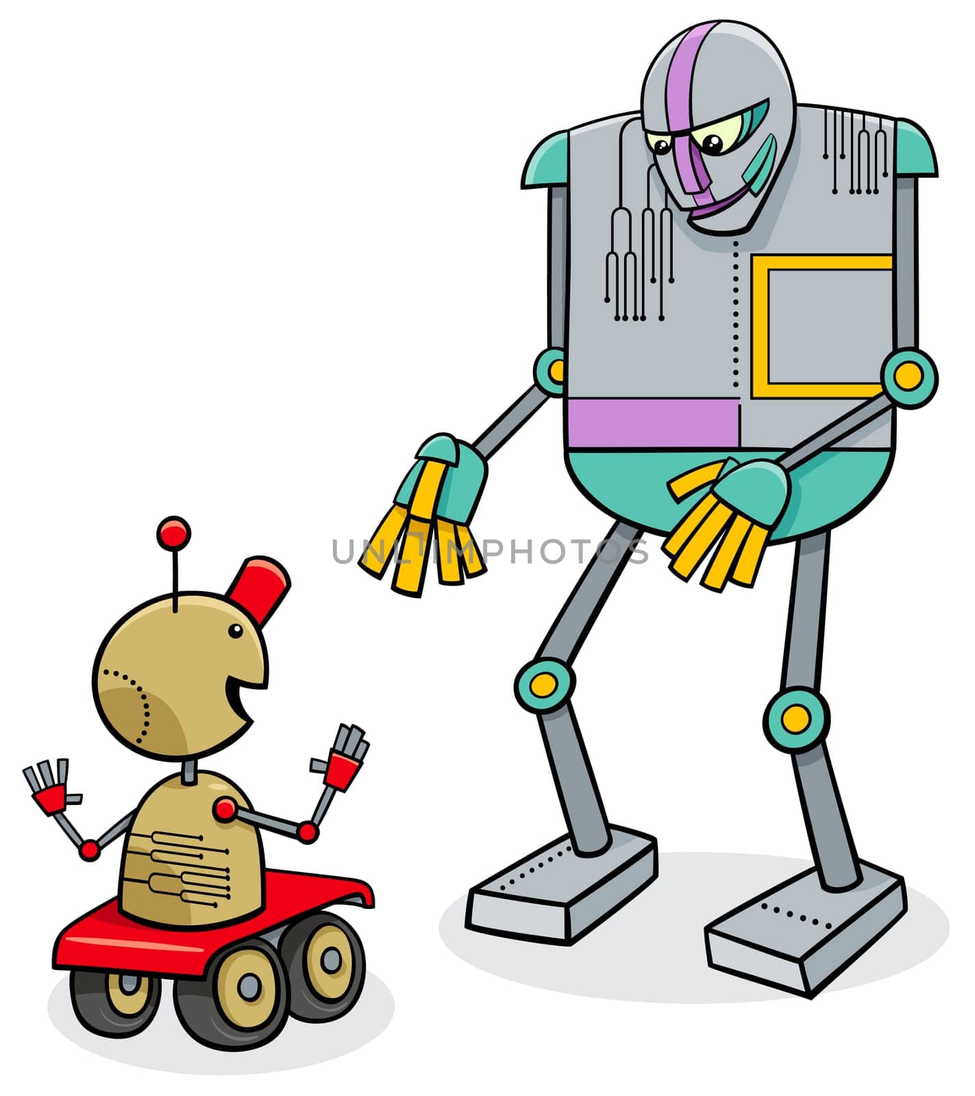 Cartoon Illustration of Funny Talking Robots Fantasy Characters