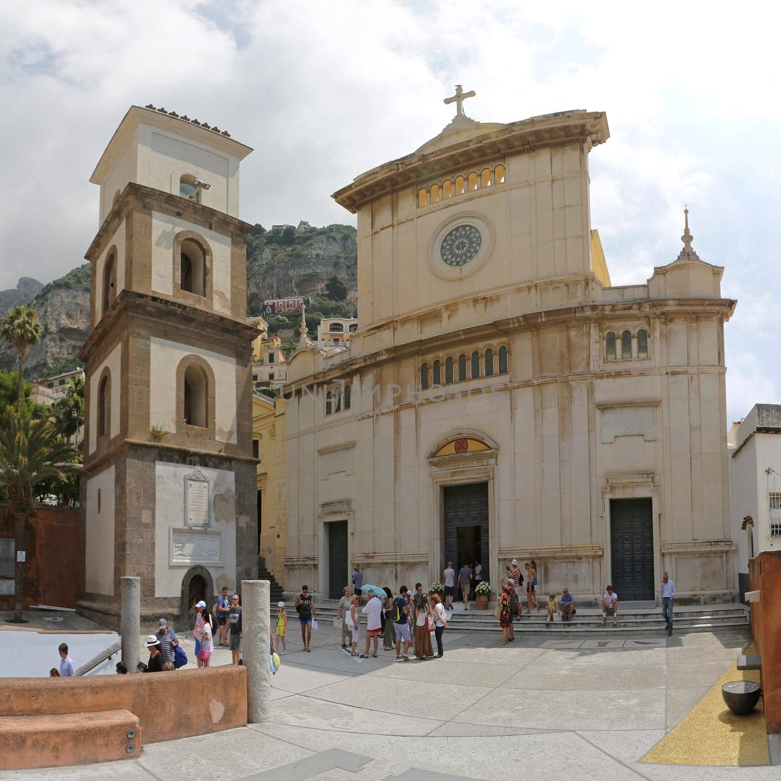 POSITANO, ITALY - JUNE 28, 2014: Santa Maria Assunta Church and Bell Tower in Positano, Italy.