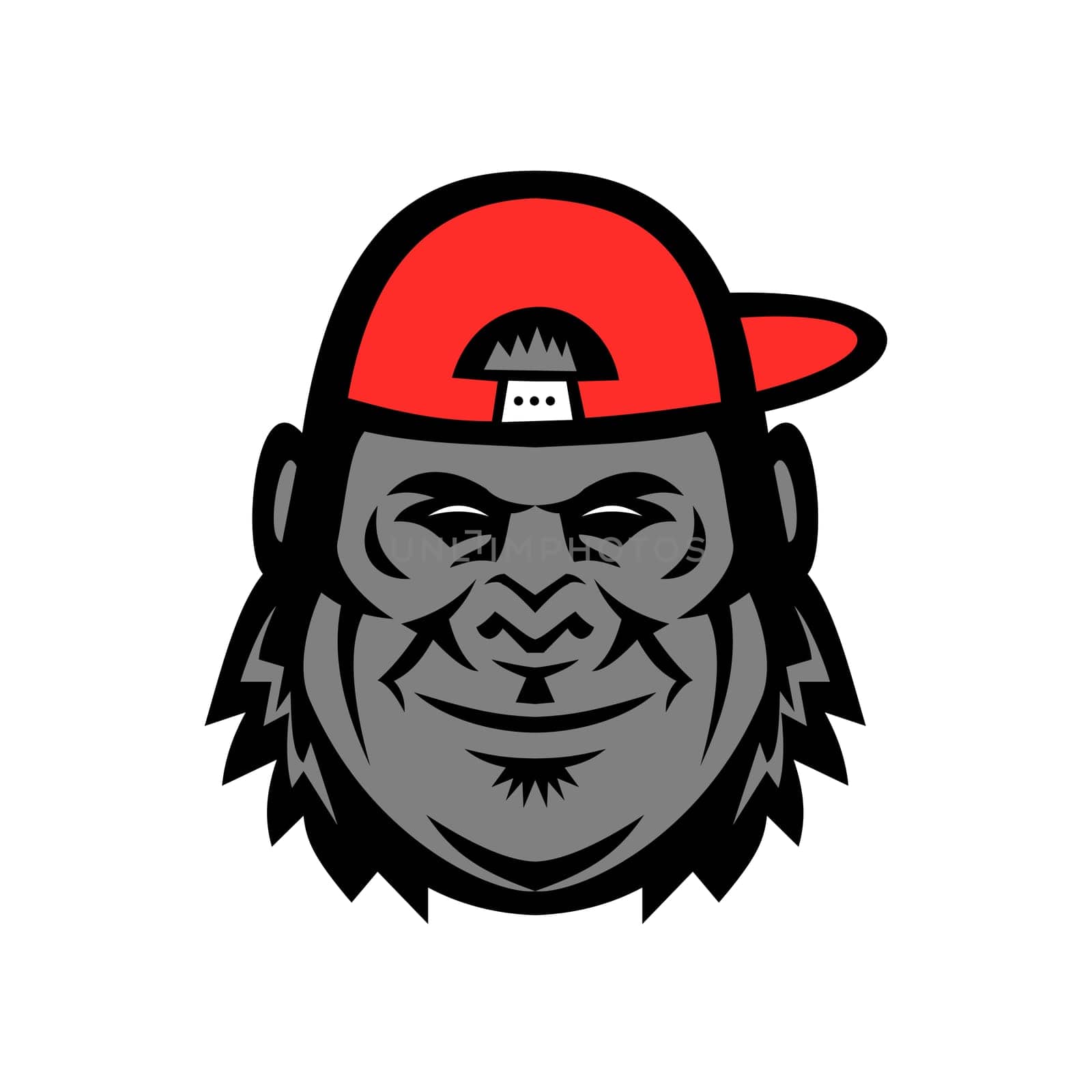 Mascot icon illustration of head of a gorilla wearing a baseball cap or hat from side viewed from front  on isolated background in retro style.
