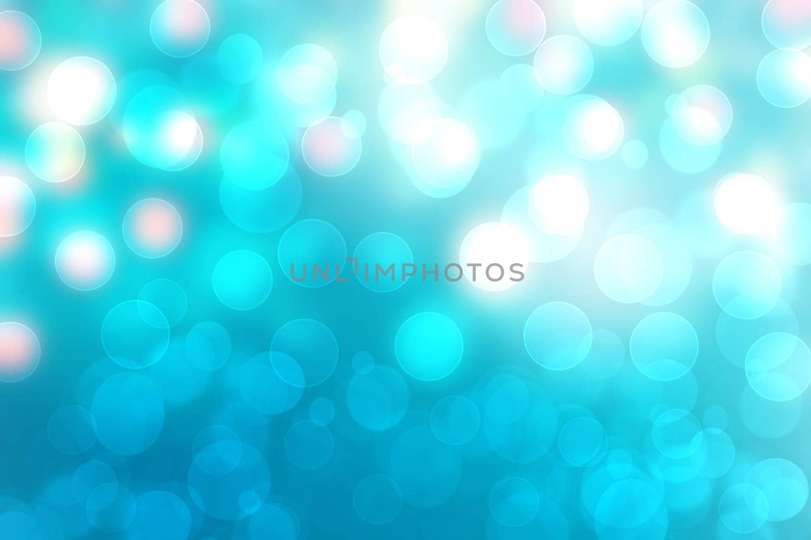 Abstract gradient blue turquoise shiny blurred background texture with circular bokeh lights. Beautiful backdrop. Space for design.