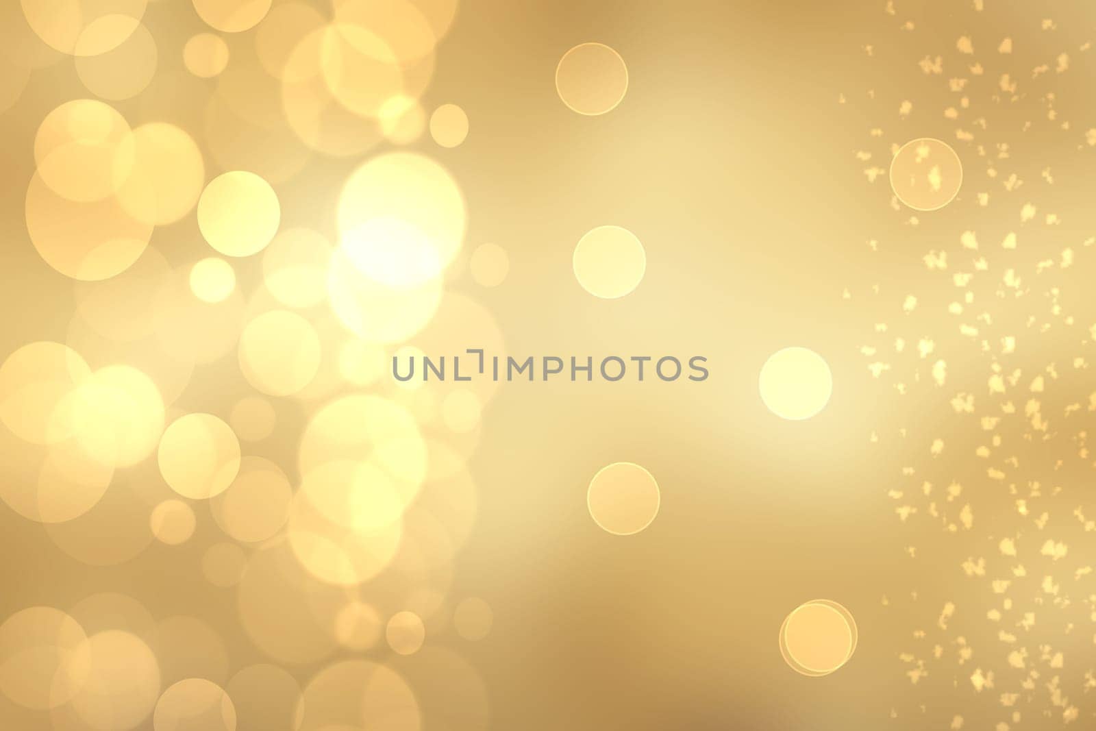 A festive abstract golden yellow gradient background texture with glitter defocused sparkle bokeh circles. Card concept for Happy New Year, party invitation, valentine or other holidays.