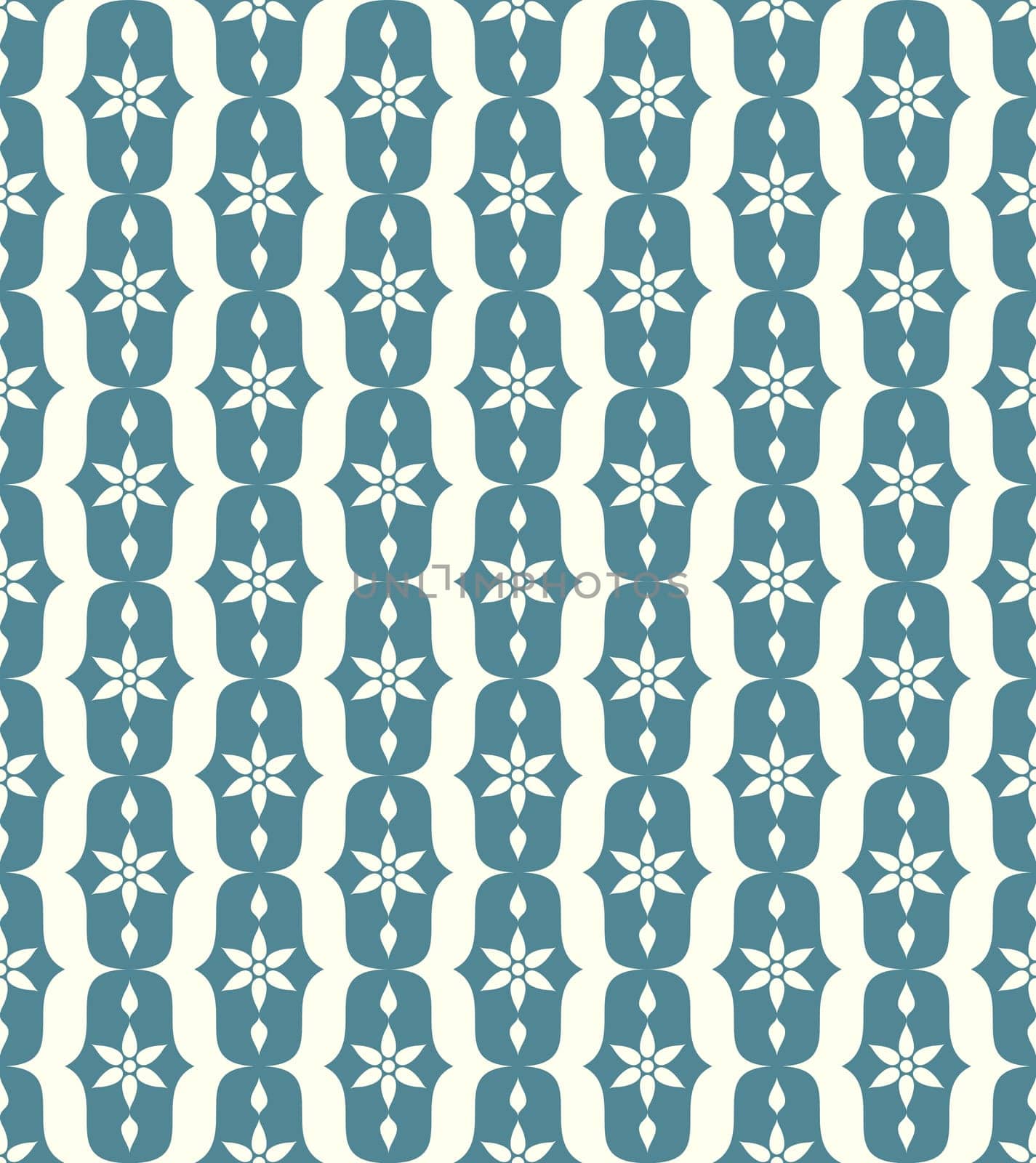 Blue vintage blossom and lobe pattern on pastel background. Retro bloom seamless pattern for ancient or old design