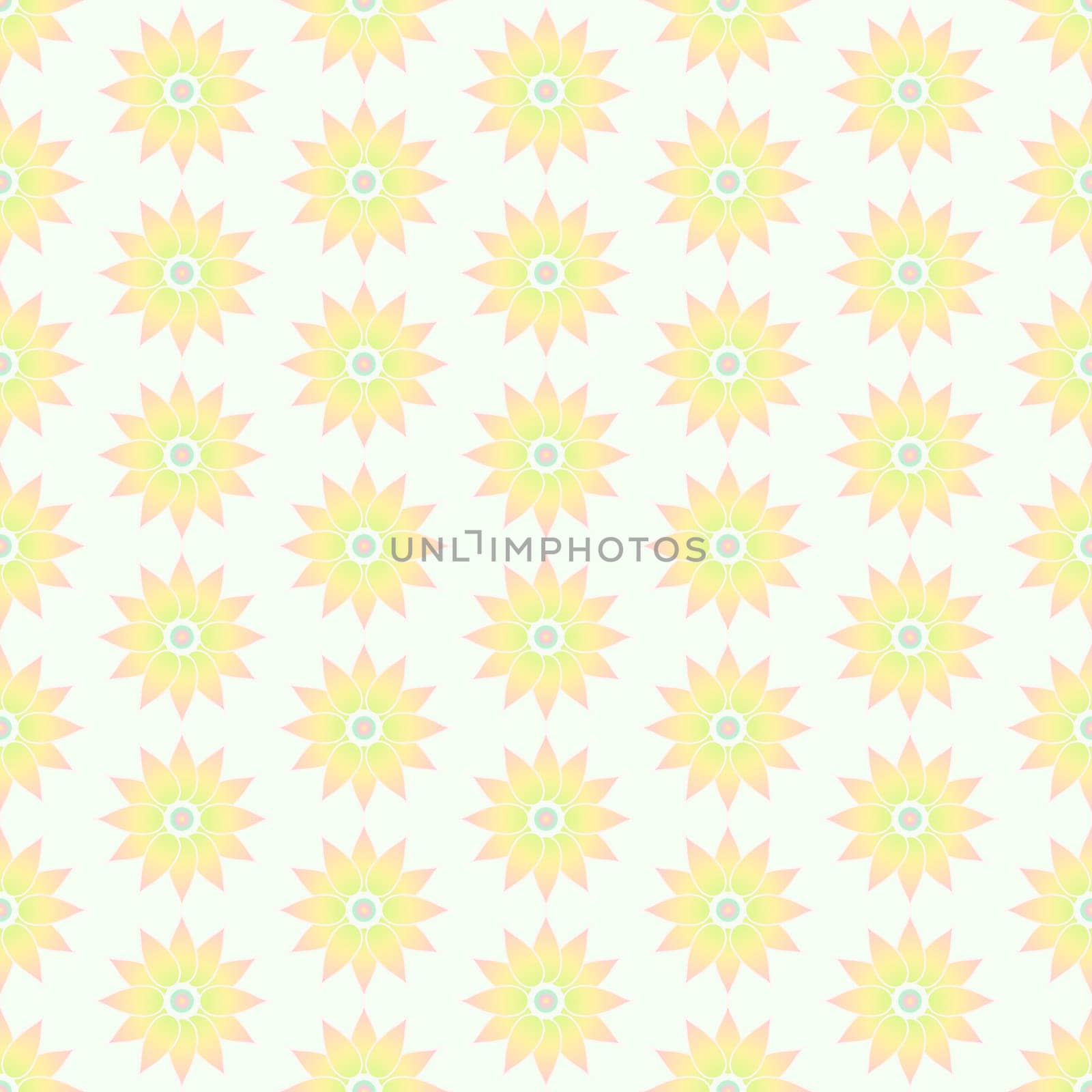 Orange sweet blossom seamless pattern on pastel background. Vintage lotus bloom for graphic or classic design.