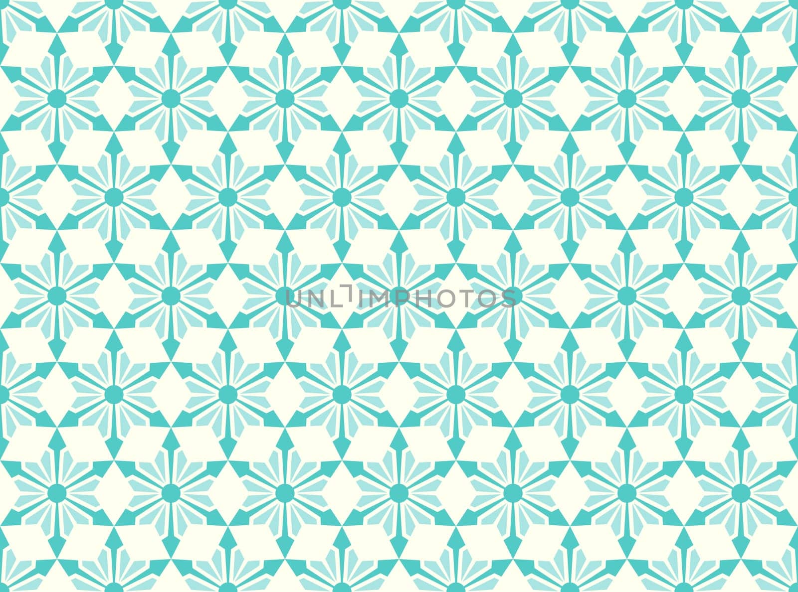 Turquoise modern star and circle and arrow shape seamless pattern. Fashionable flower for graphic or classic smart design