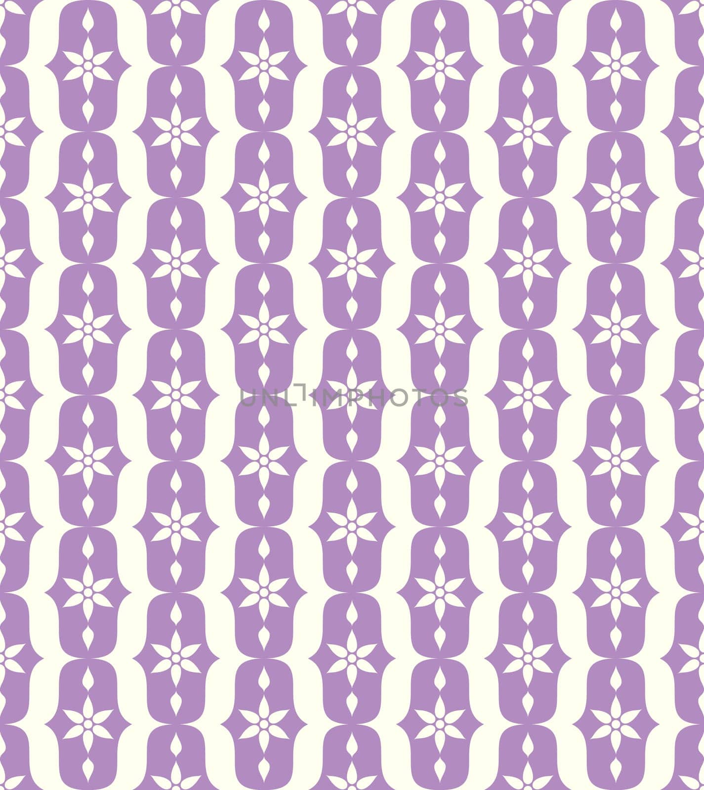 Purple vintage blossom and lobe pattern on pastel background. Retro bloom seamless pattern for ancient or old design