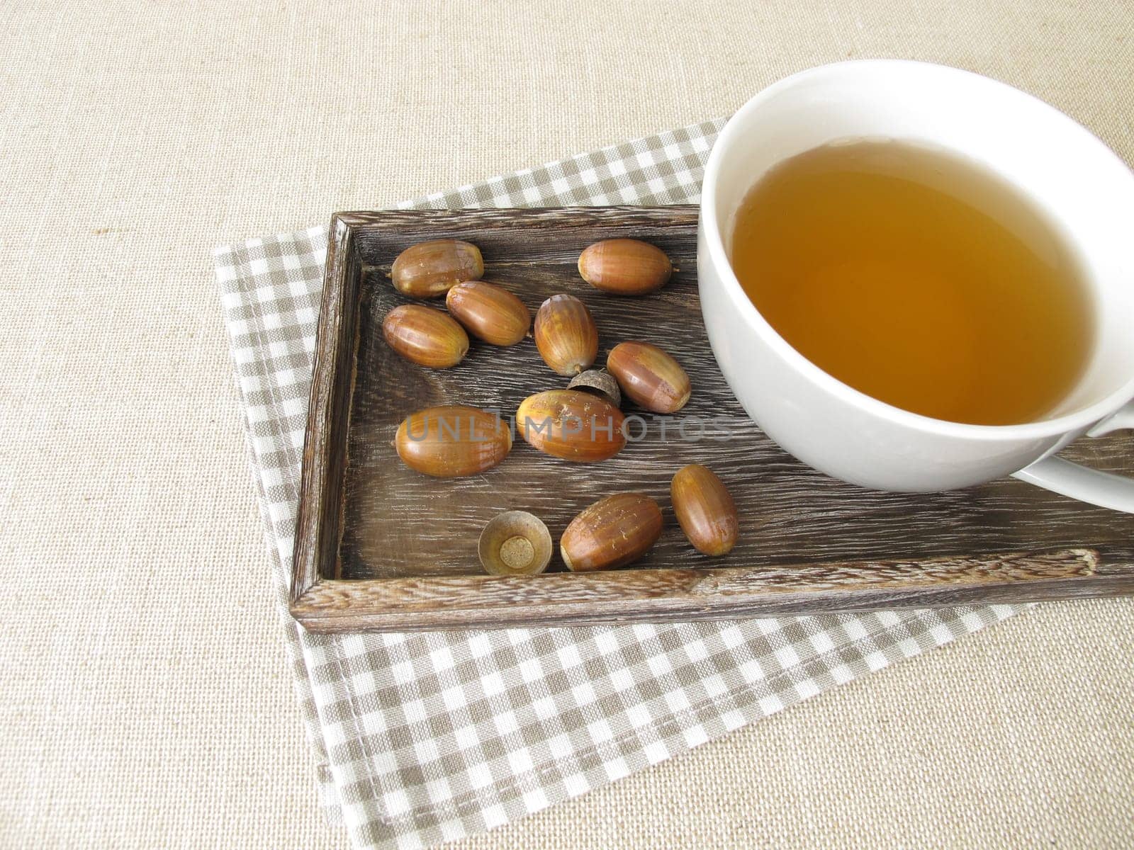 Acorn coffee from roasted acorns on a tray
