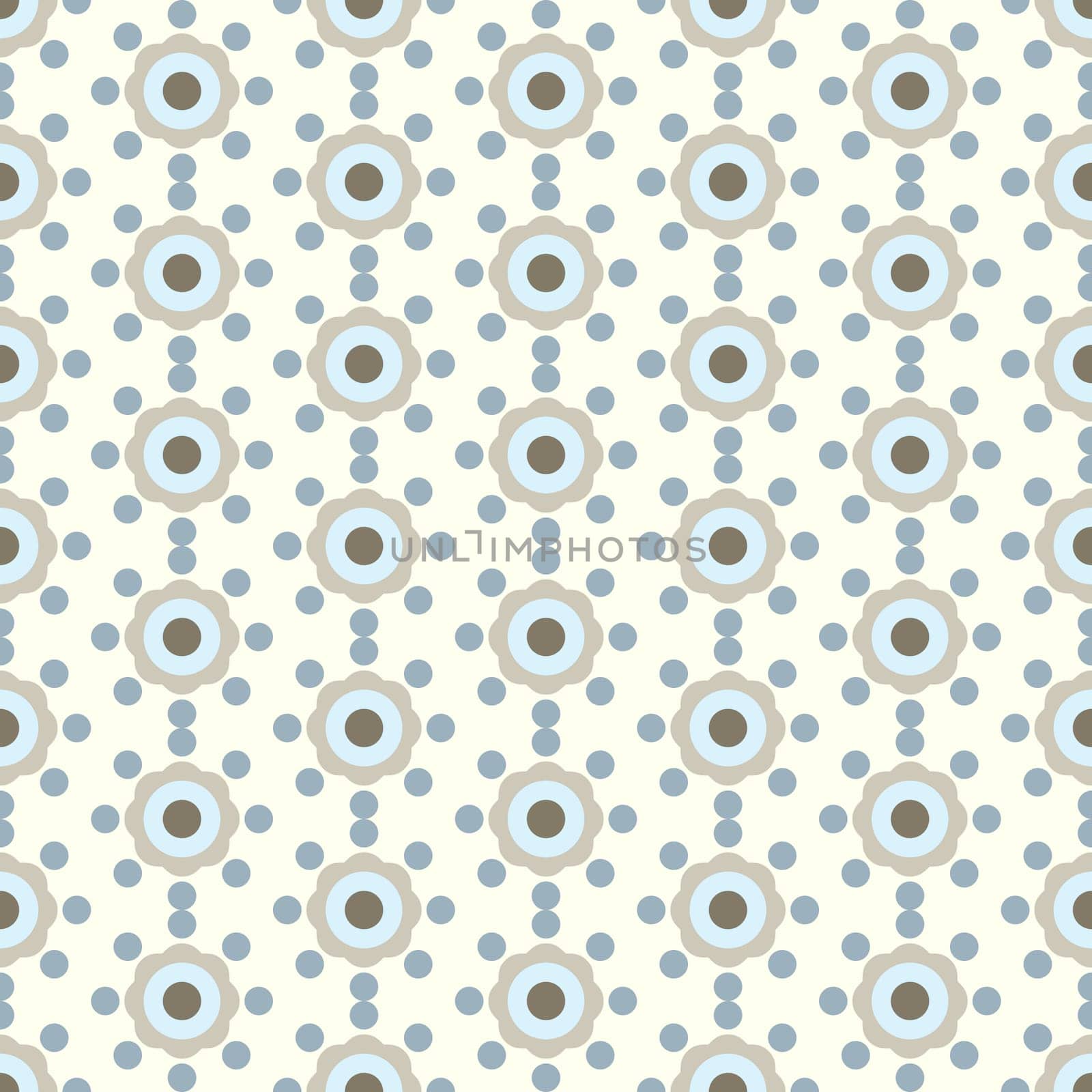 Blue sweet flower and circle pattern on pastel background. Vintage blossom and dot seamless pattern style for cute or modern design.