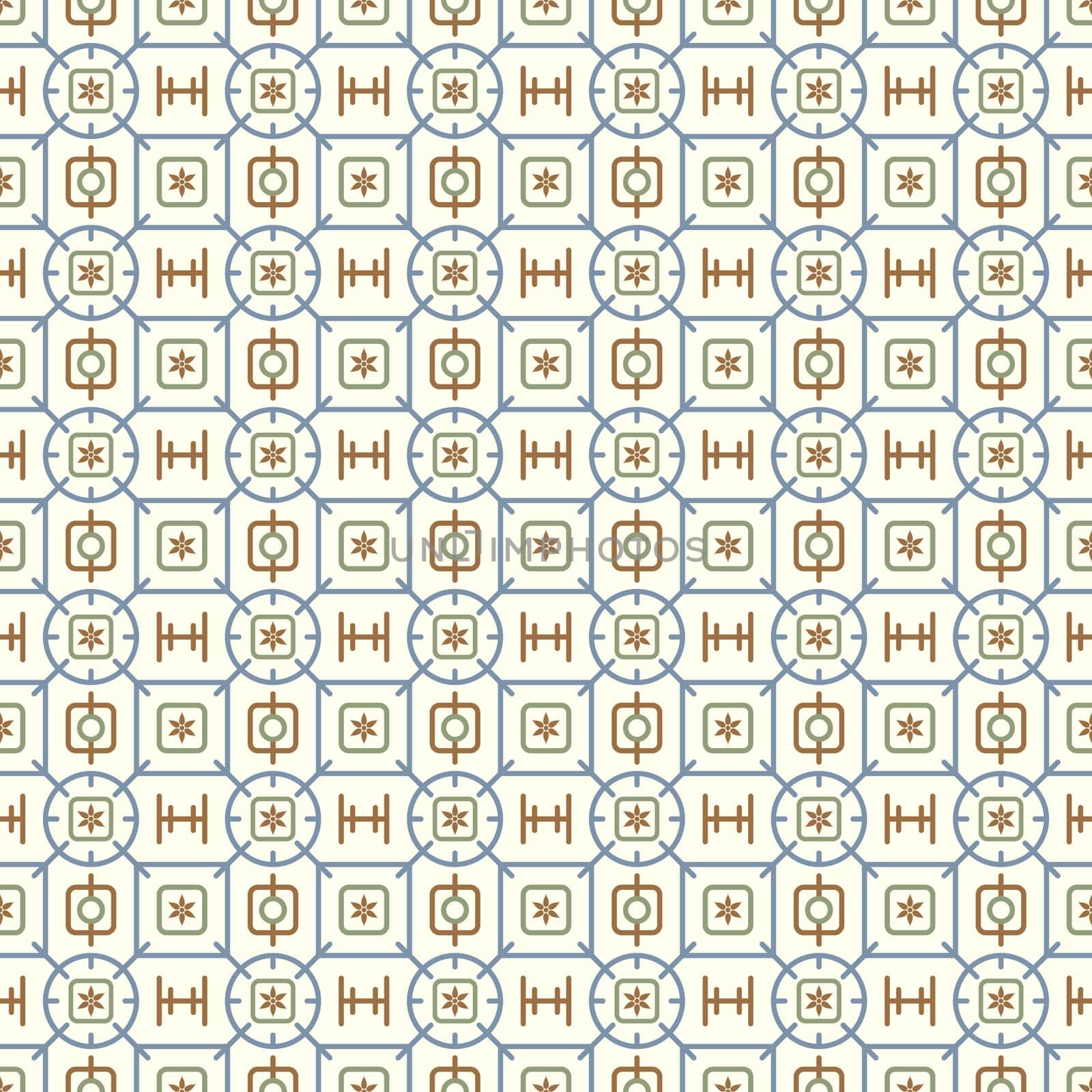 Blue geometric rounded corner rectangle and square and flower and circle and line pattern on pastel background. Sweet modern abstract seamless pattern for abstract or graphic design