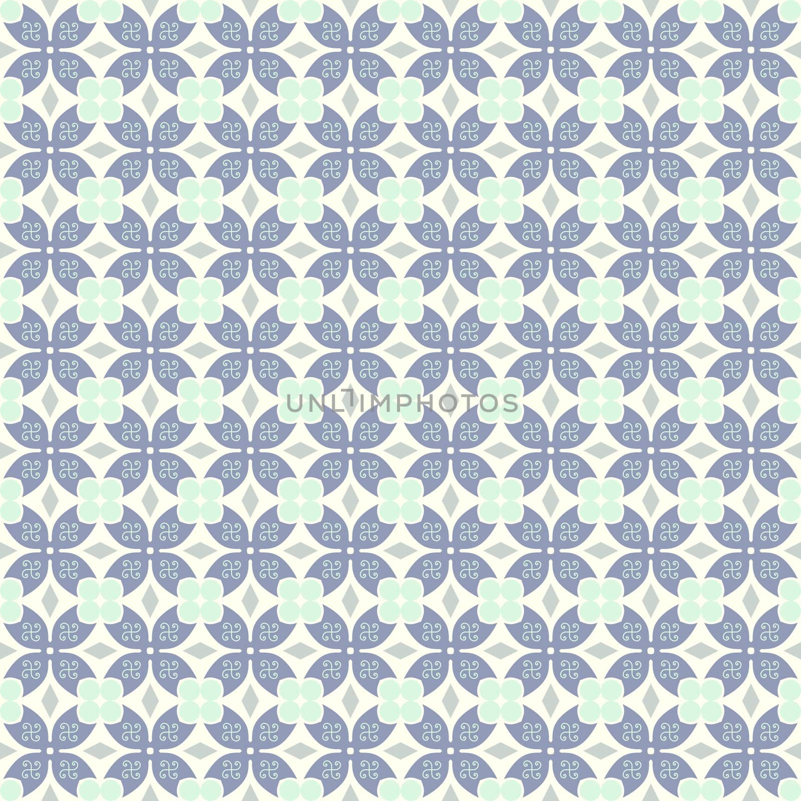 Dark blue sweet claw of crab and circle and spiral and triangle pattern on pastel background. Vintage and modern seamless pattern style for retro or classic design