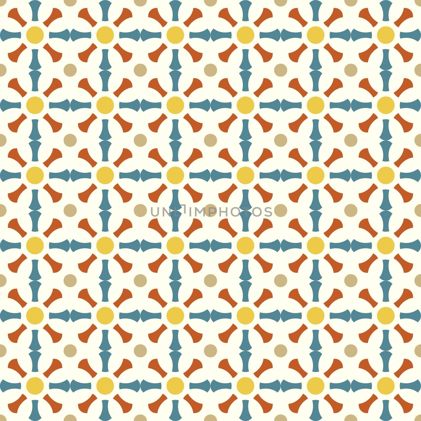 Blue and orange bone and circle pattern on pastel background. Retro and classic bone seamless pattern for vintage or old design.