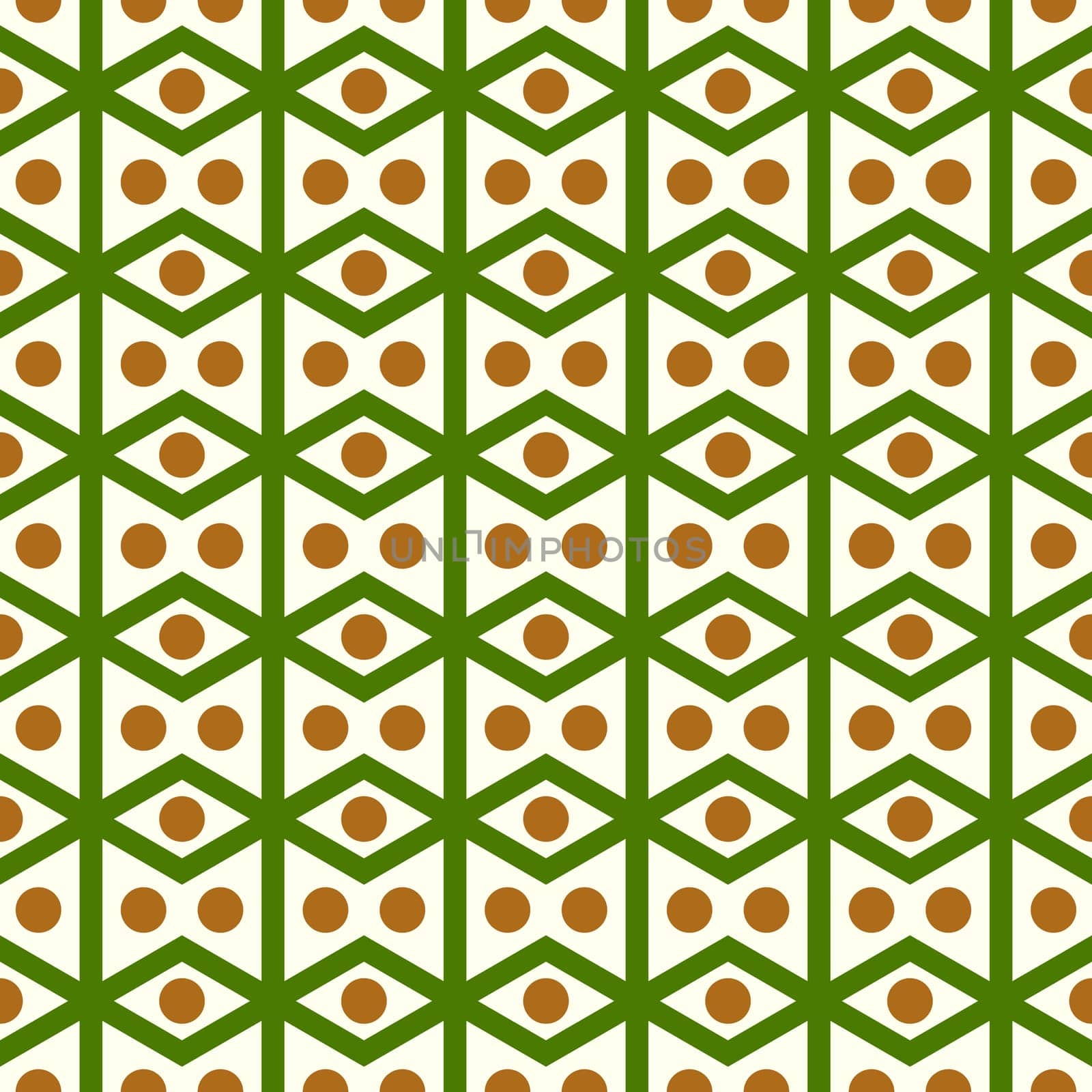 Green rhombohedron or parallelogram pattern on pastel background. Retro rhomboid and circle seamless pattern style for classic or modern design