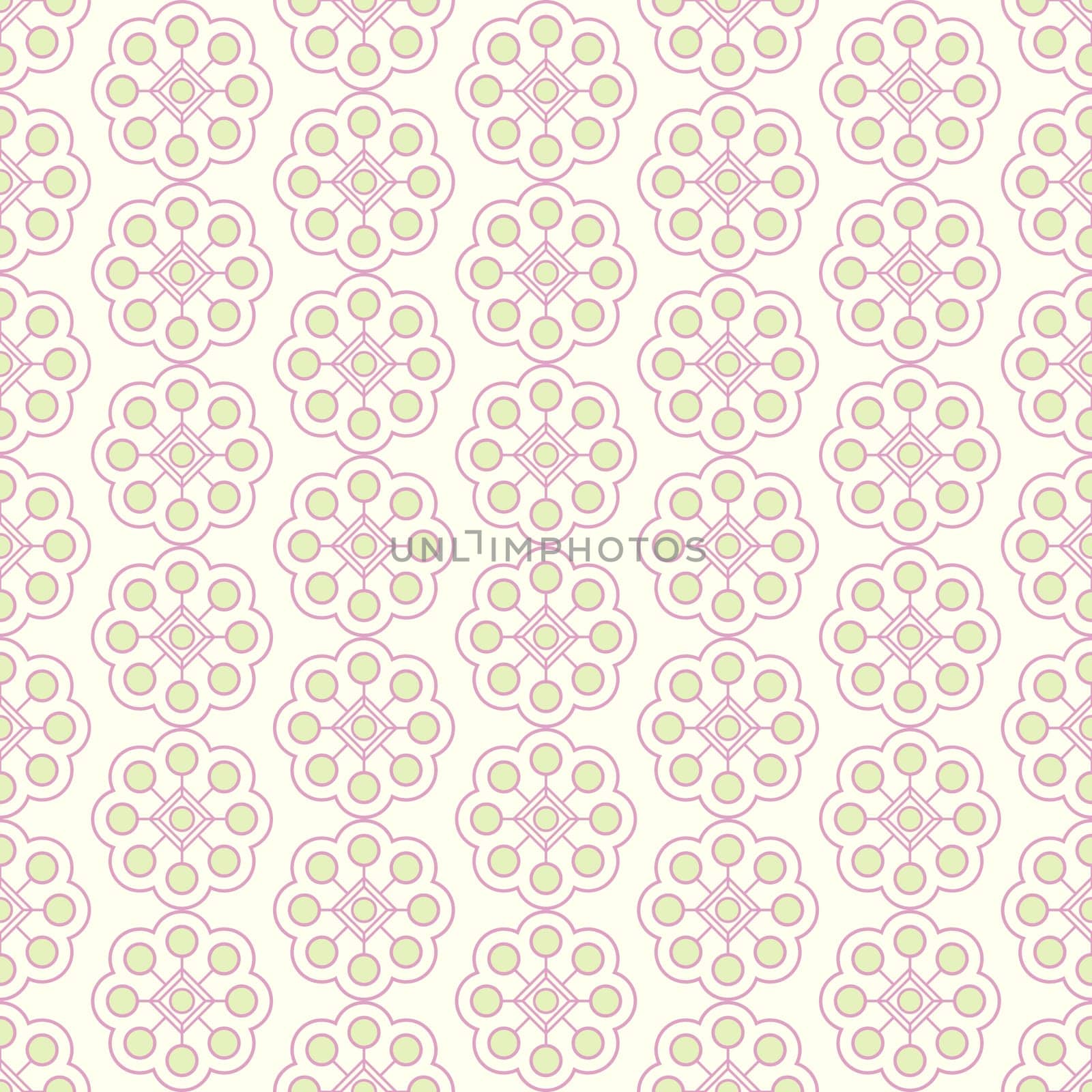 Green sweet bloom and rectangle and line pattern on pastel background. Vintage flower style for cute or graphic design.