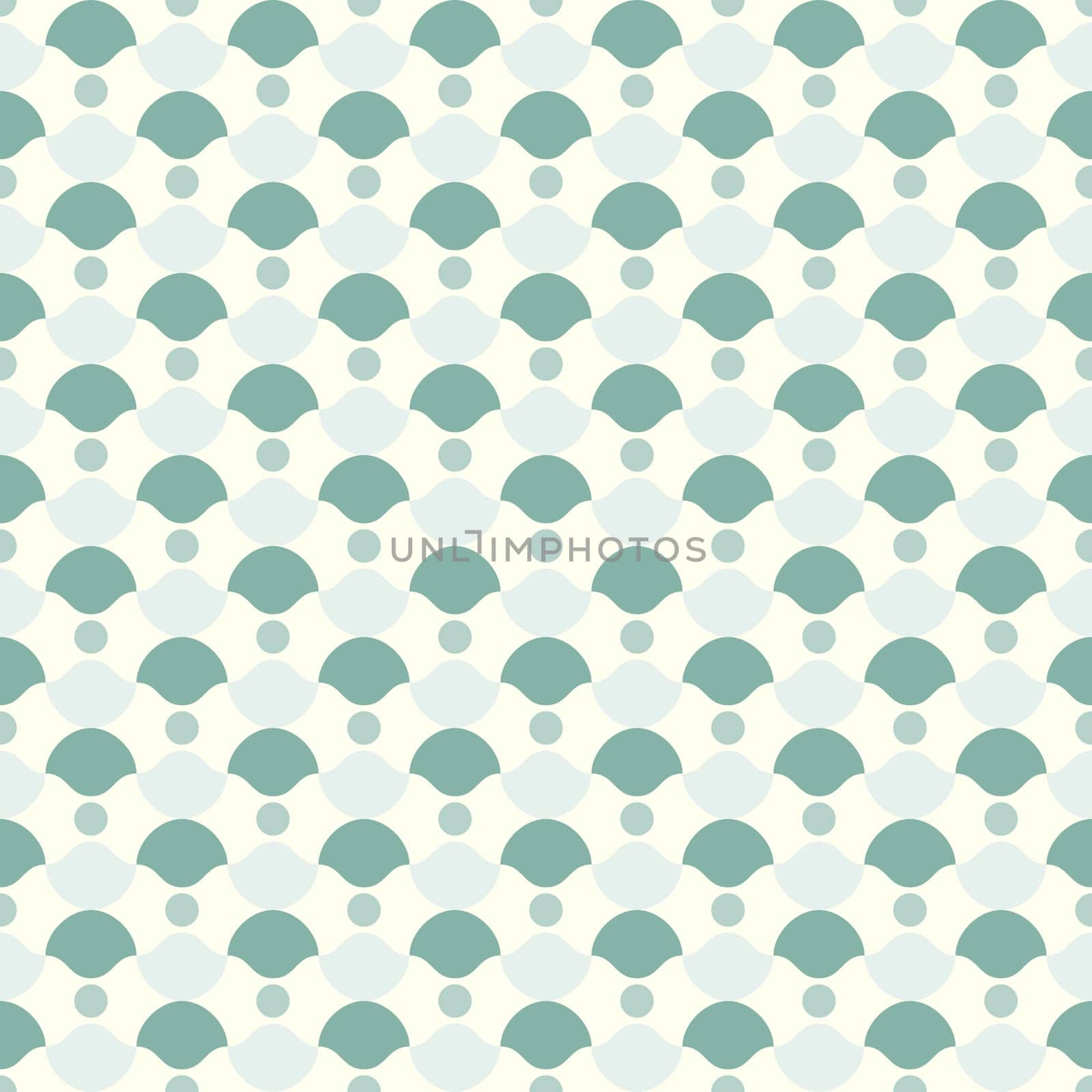 Green curve cup and circle pattern on pastel background. Retro and classic seamless pattern style for modern or graphic design.