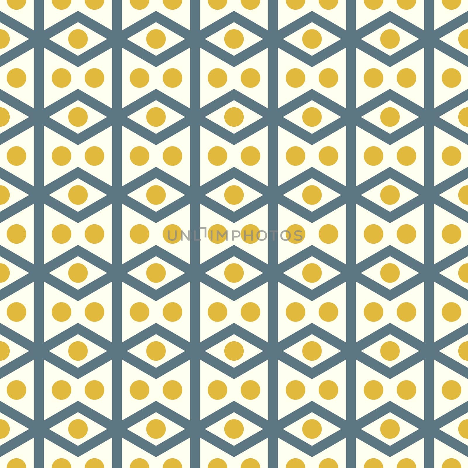 Dark blue rhombohedron or parallelogram pattern on pastel background. Retro rhomboid and circle seamless pattern style for classic or modern design