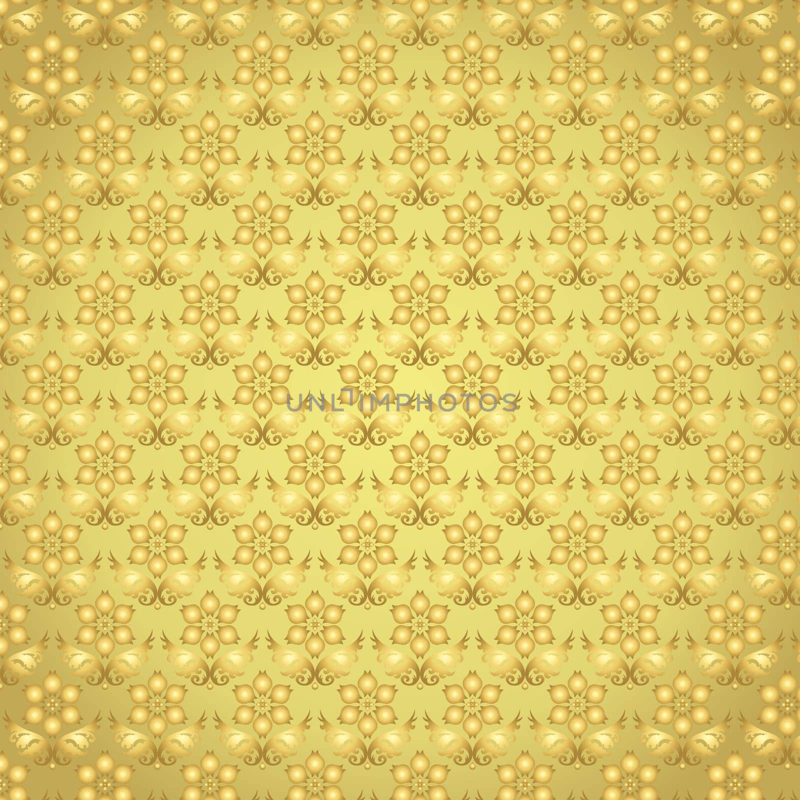 Gold vintage bloom pattern on pastel background. Retro and classic blossom pattern style for old or sweet design