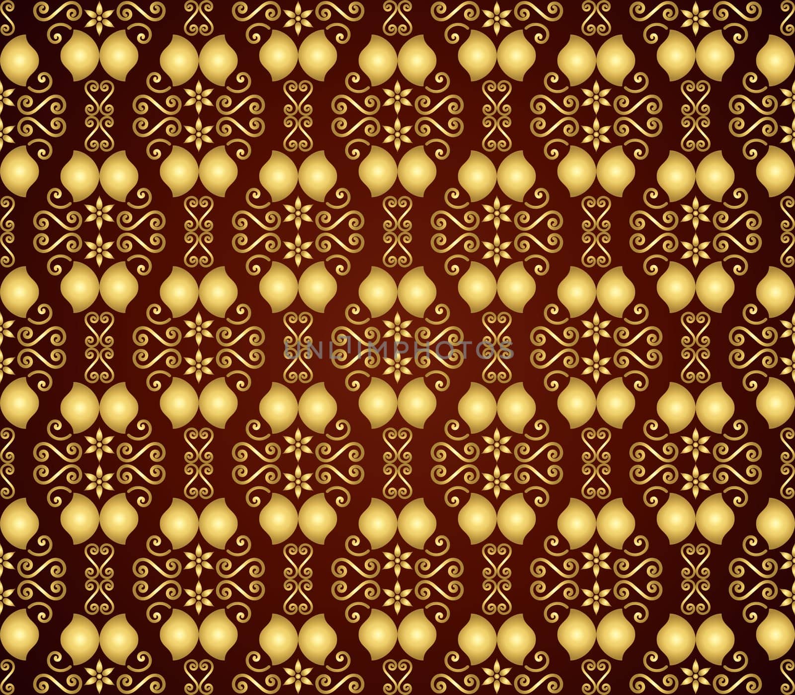 Gold retro flower and spiral pattern in old classic style. Vintage seamless pattern for ancient or classic design.
