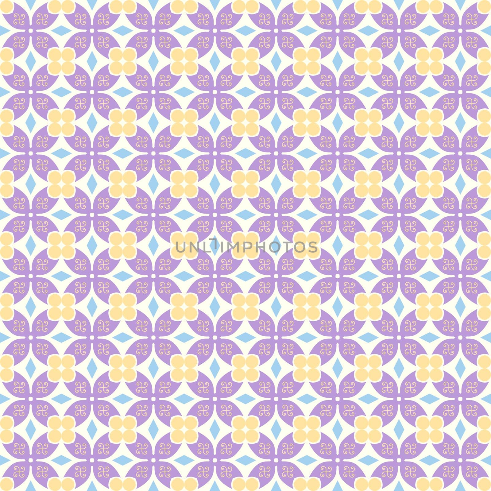 Violet sweet claw of crab and circle and spiral and triangle pattern on pastel background. Vintage and modern seamless pattern style for retro or classic design