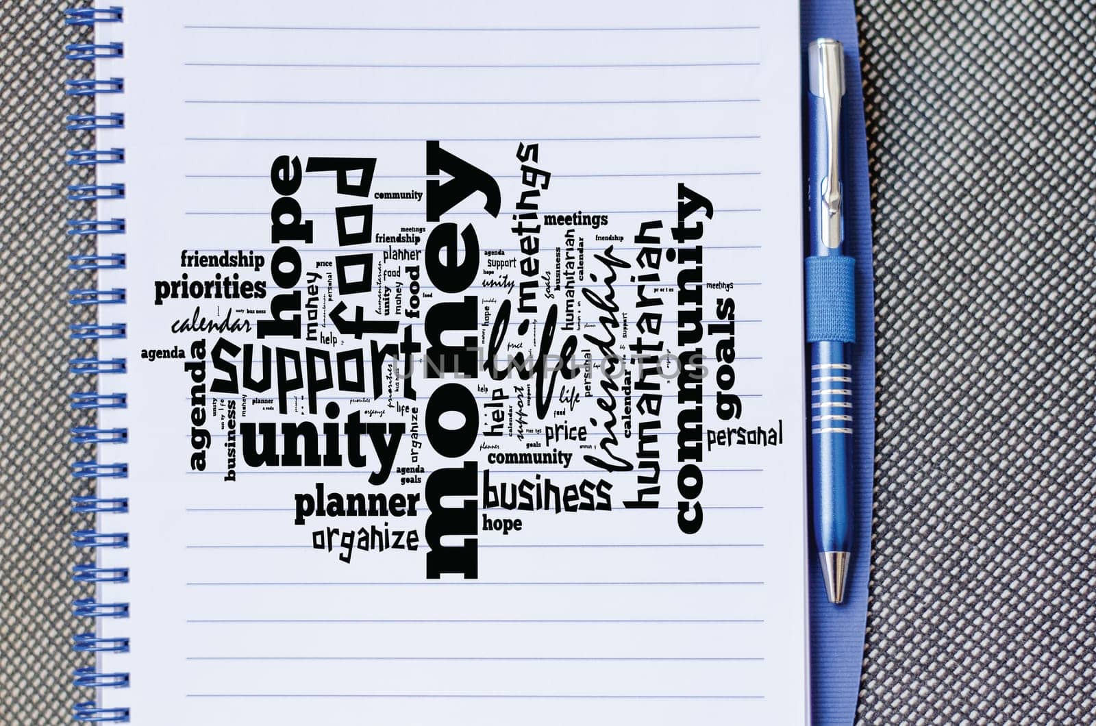 Money word cloud business concept over notepad background..