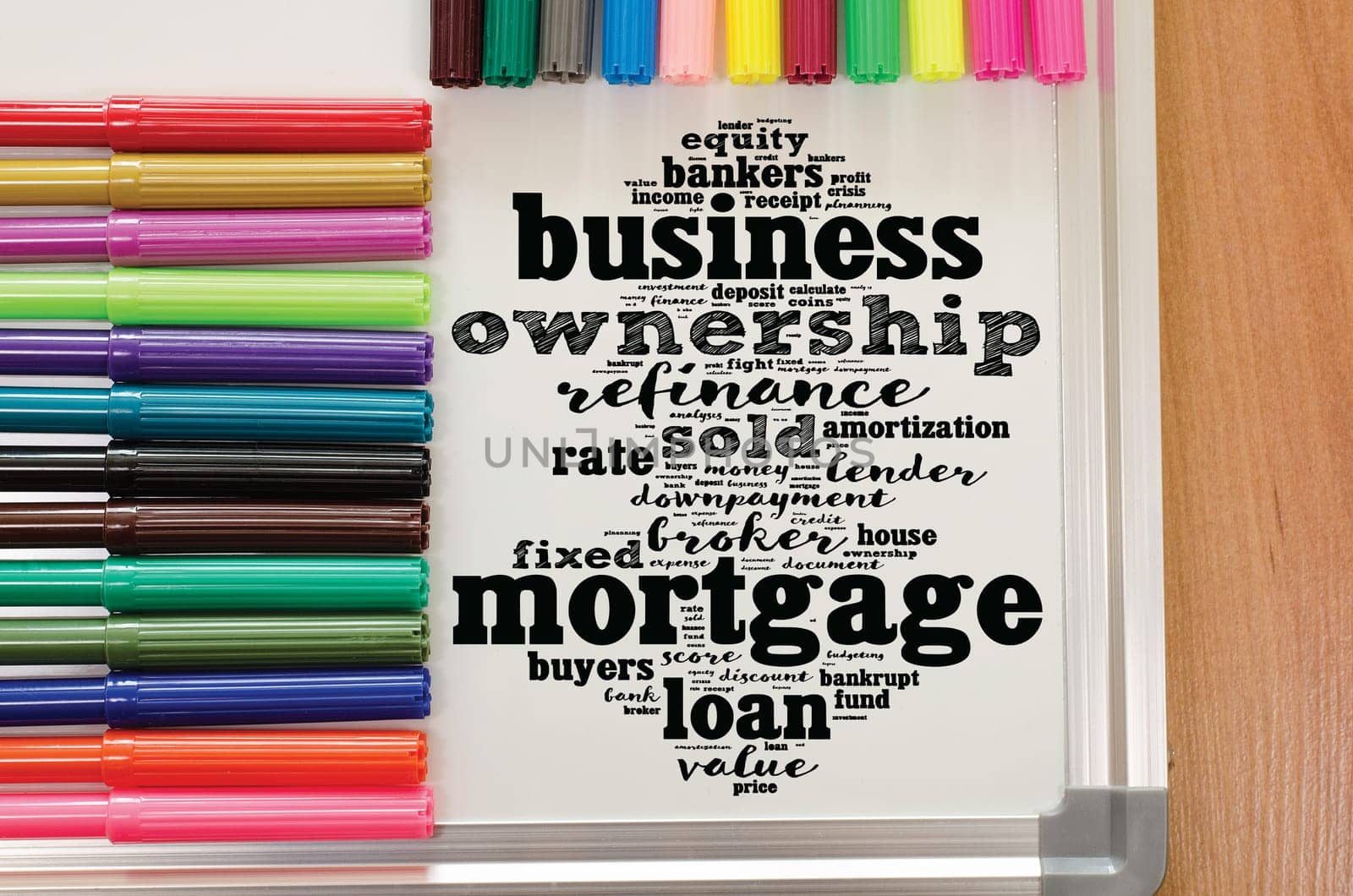 Mortgage word cloud collage over whiteboard background
