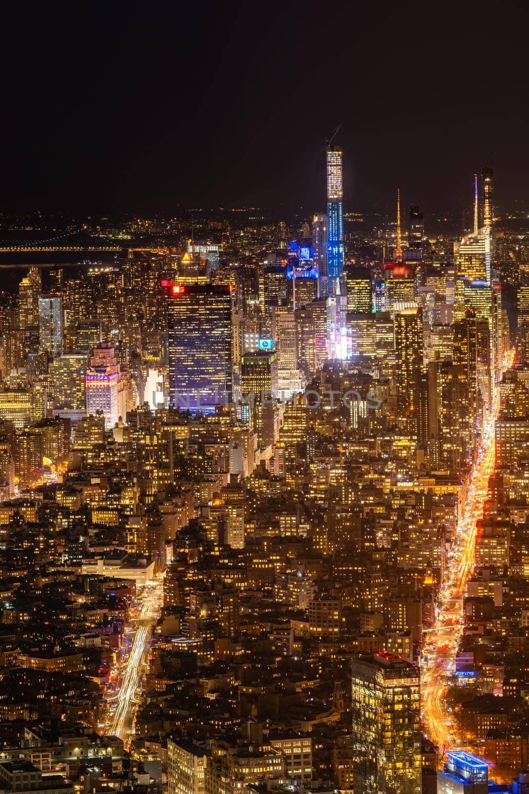 New York city Mid town Skylines cityscape from Manhattan at dusk.